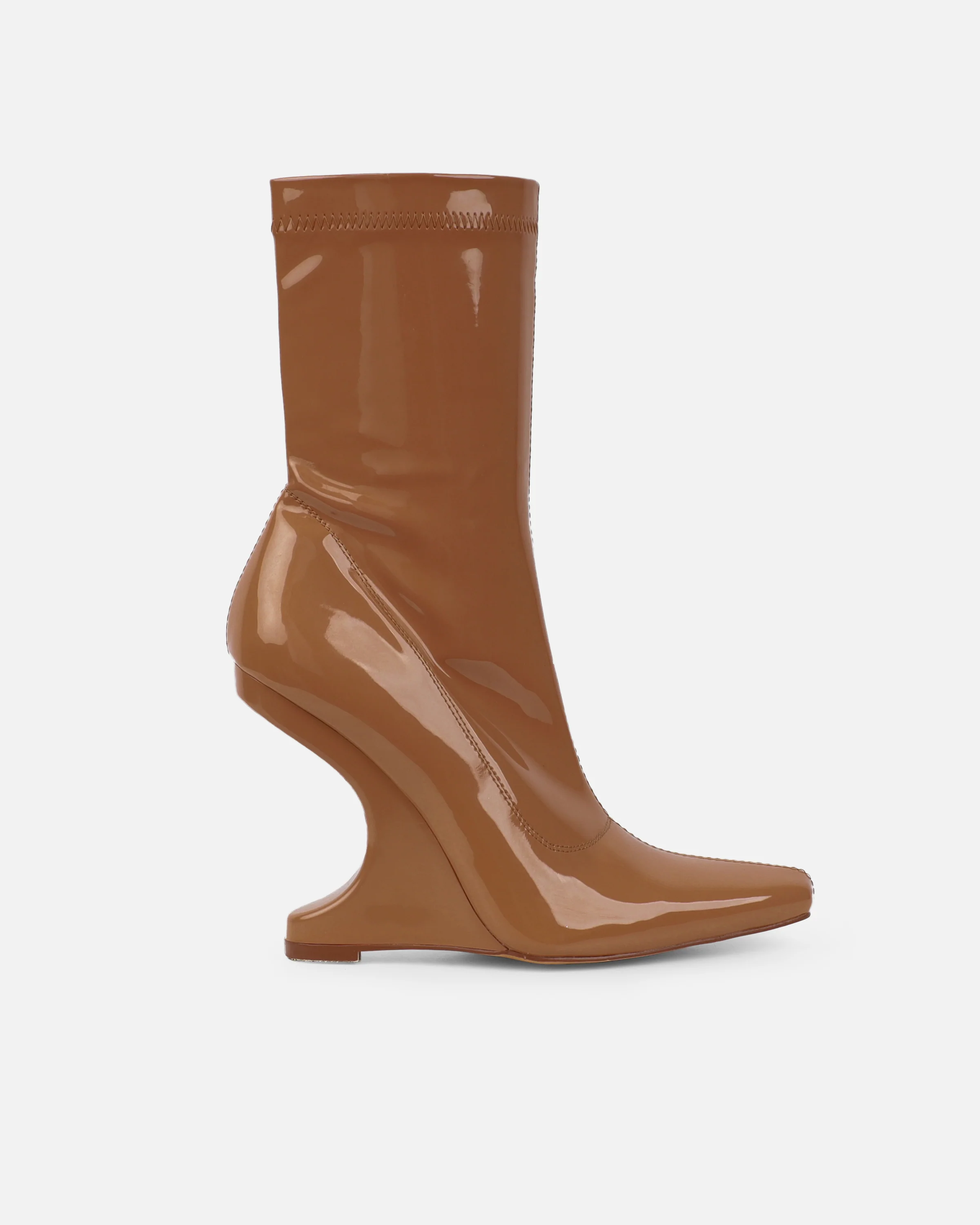 Abel Caramel Patent Wedge Heeled Ankle Boots - Image 2