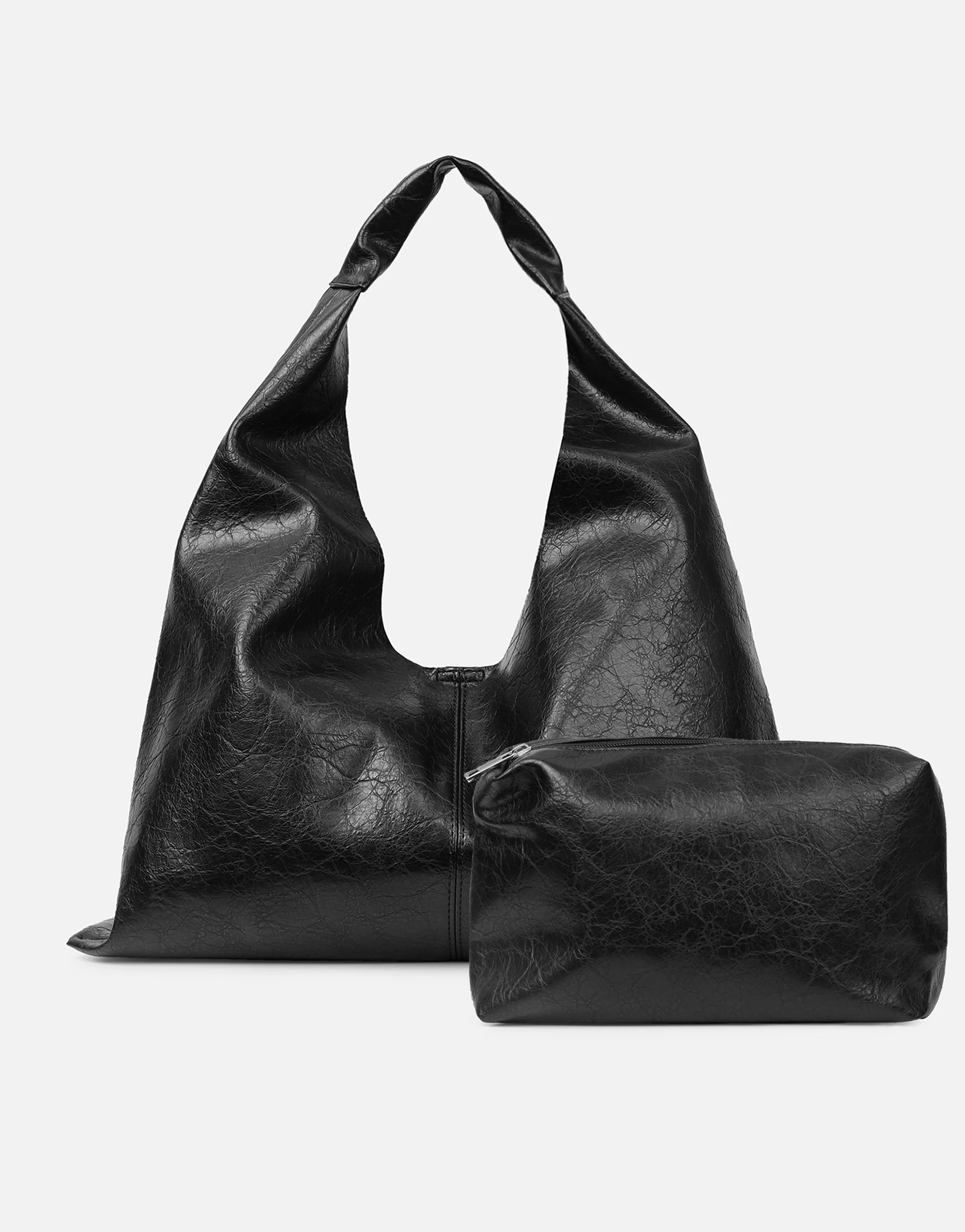 Abina Black Soft Hobo Shoulder Bag - Image 6