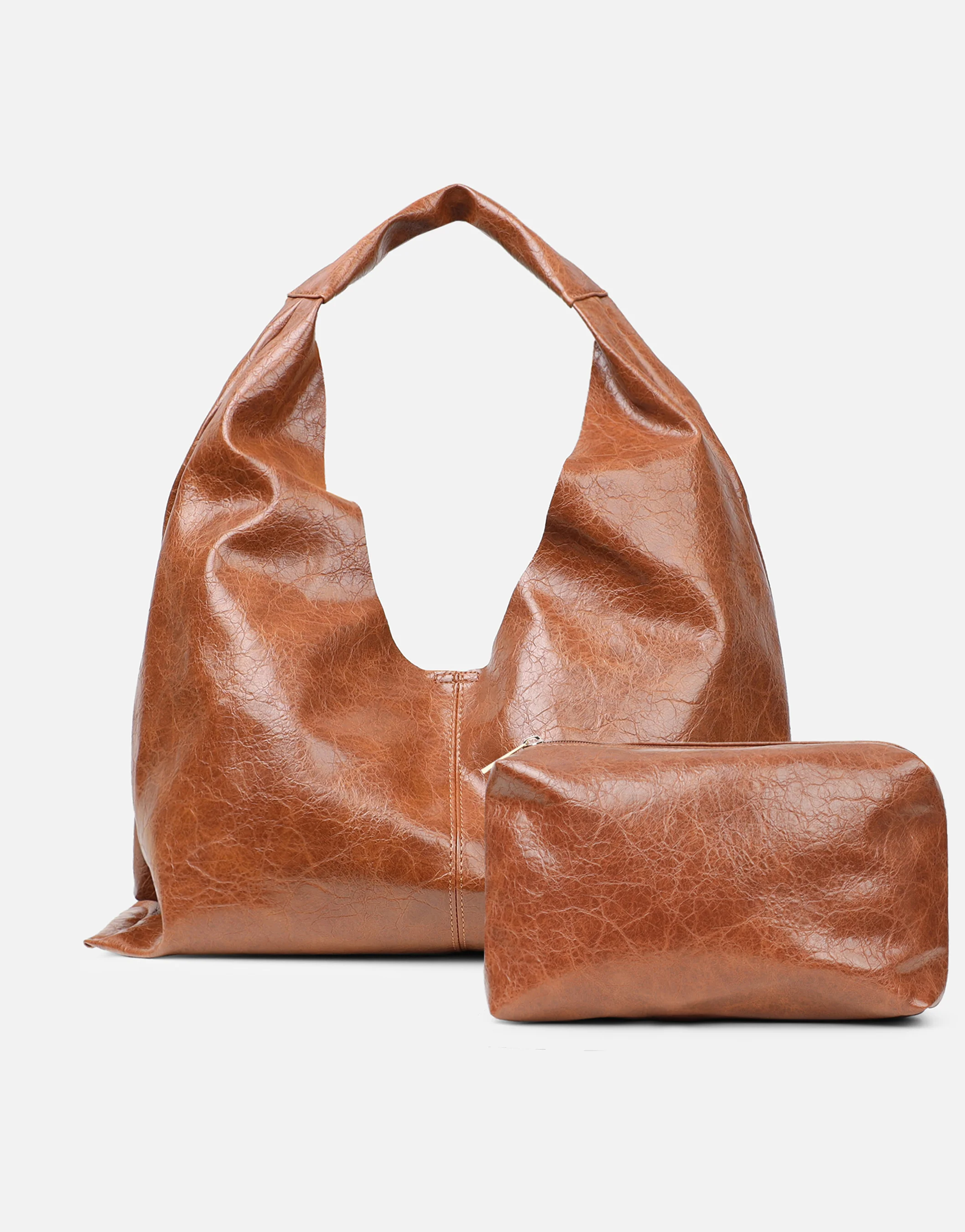 Abina Dark Tan Soft Hobo Shoulder Bag - Image 5