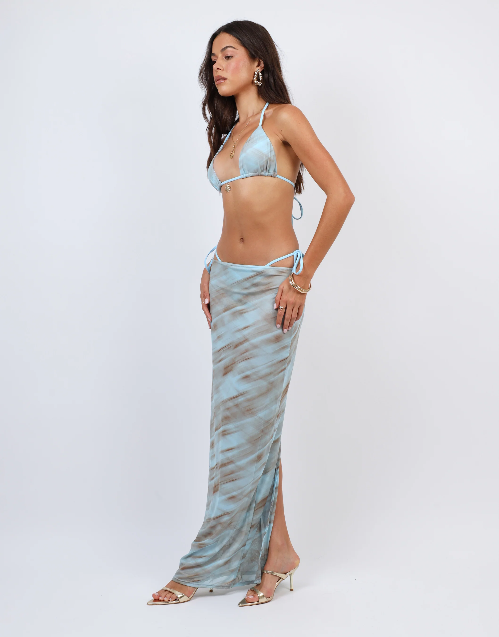 Nalu Abstract Print Mesh Beach Maxi Skirt In Blue - Image 2