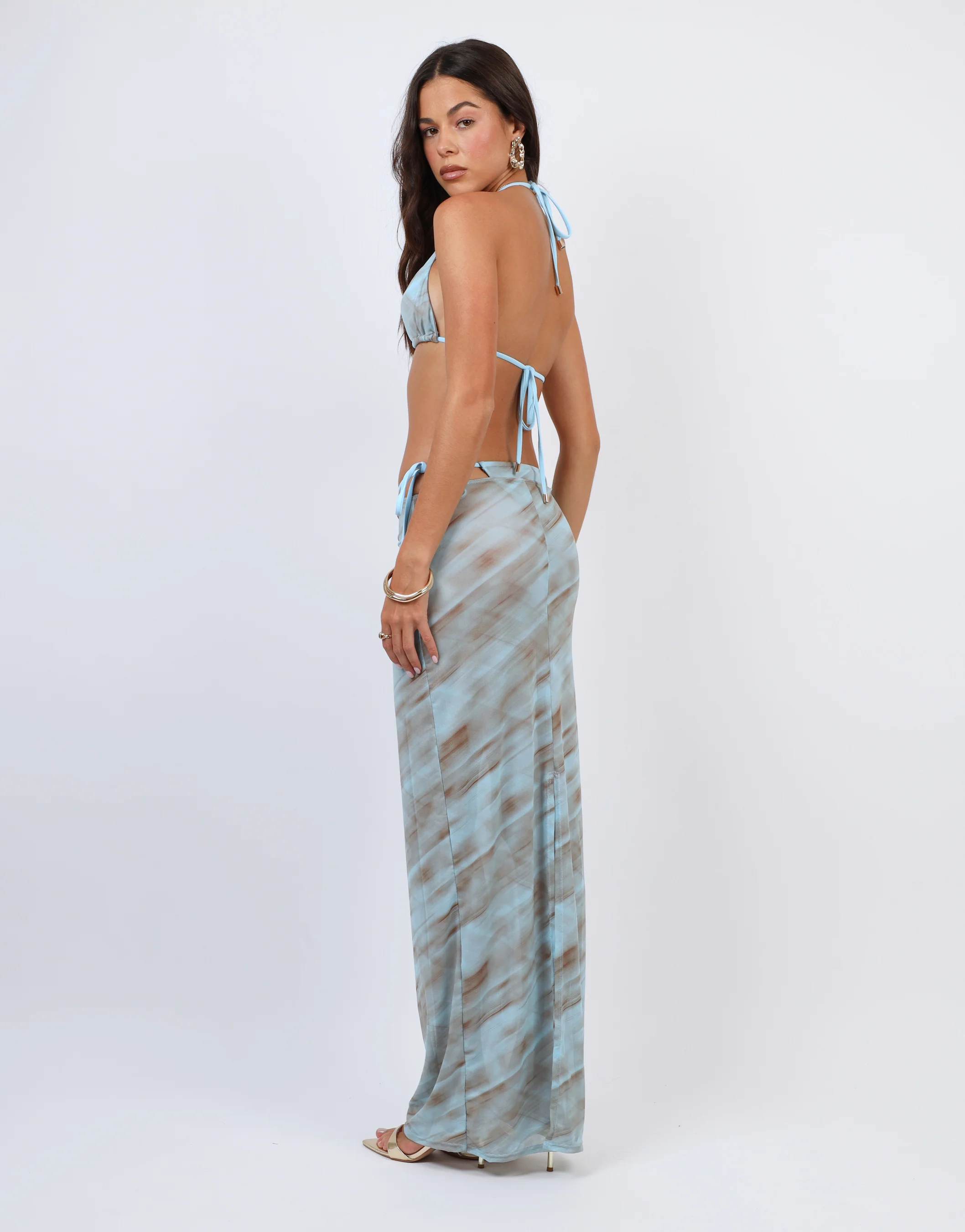 Nalu Abstract Print Mesh Beach Maxi Skirt In Blue - Image 3