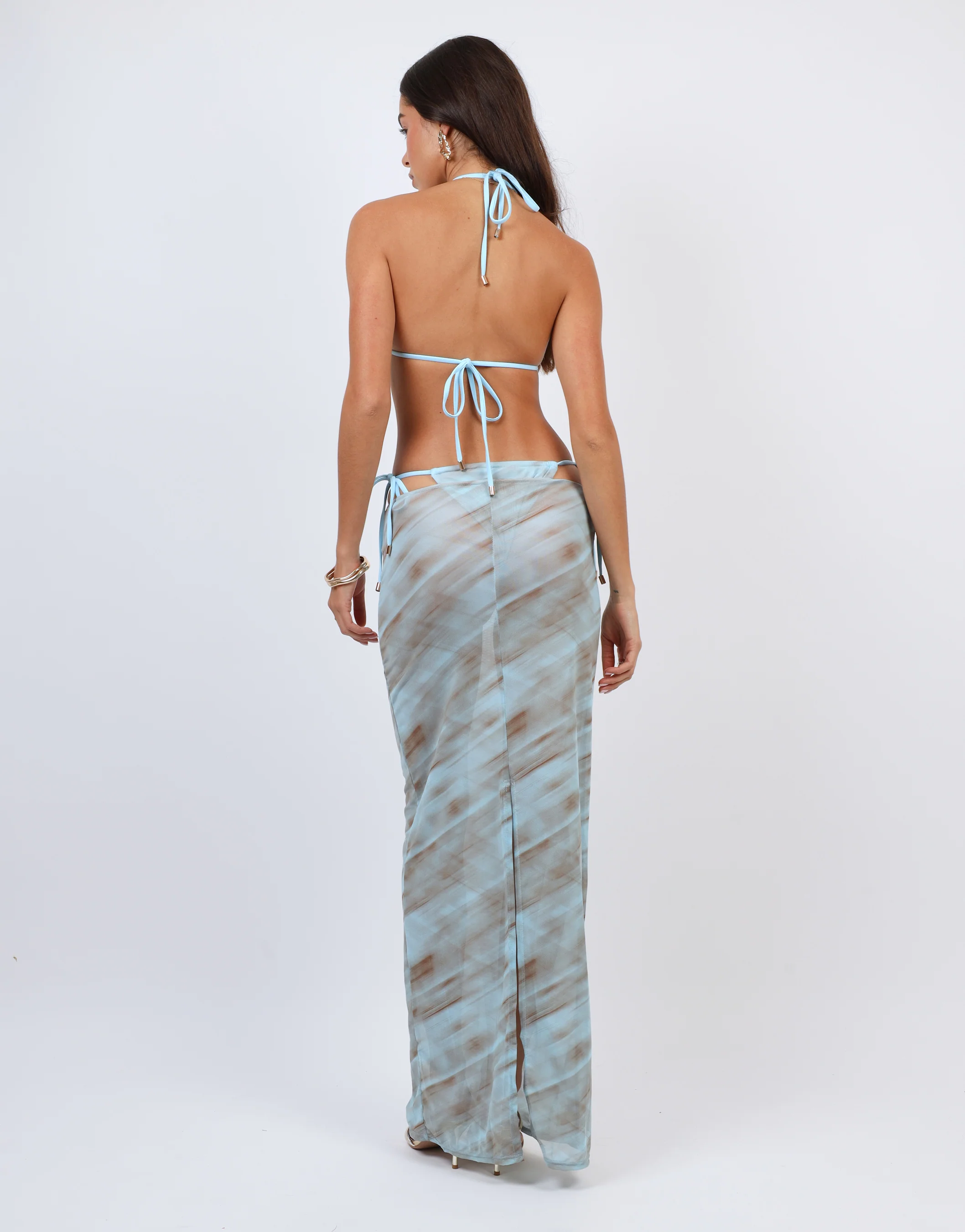 Nalu Abstract Print Mesh Beach Maxi Skirt In Blue - Image 4