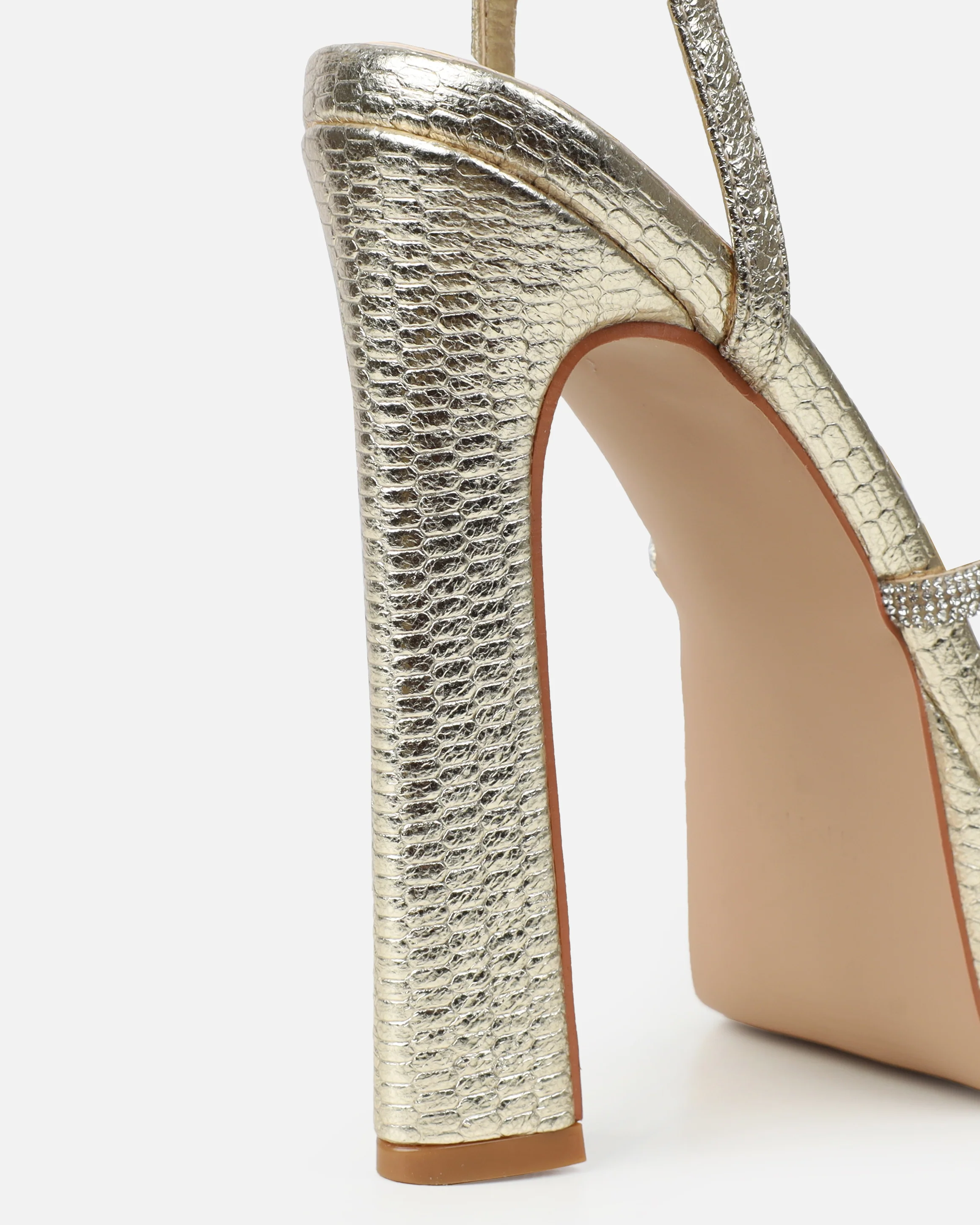 Adelaide Gold Faux Snake Diamante Platform Heels - Image 3