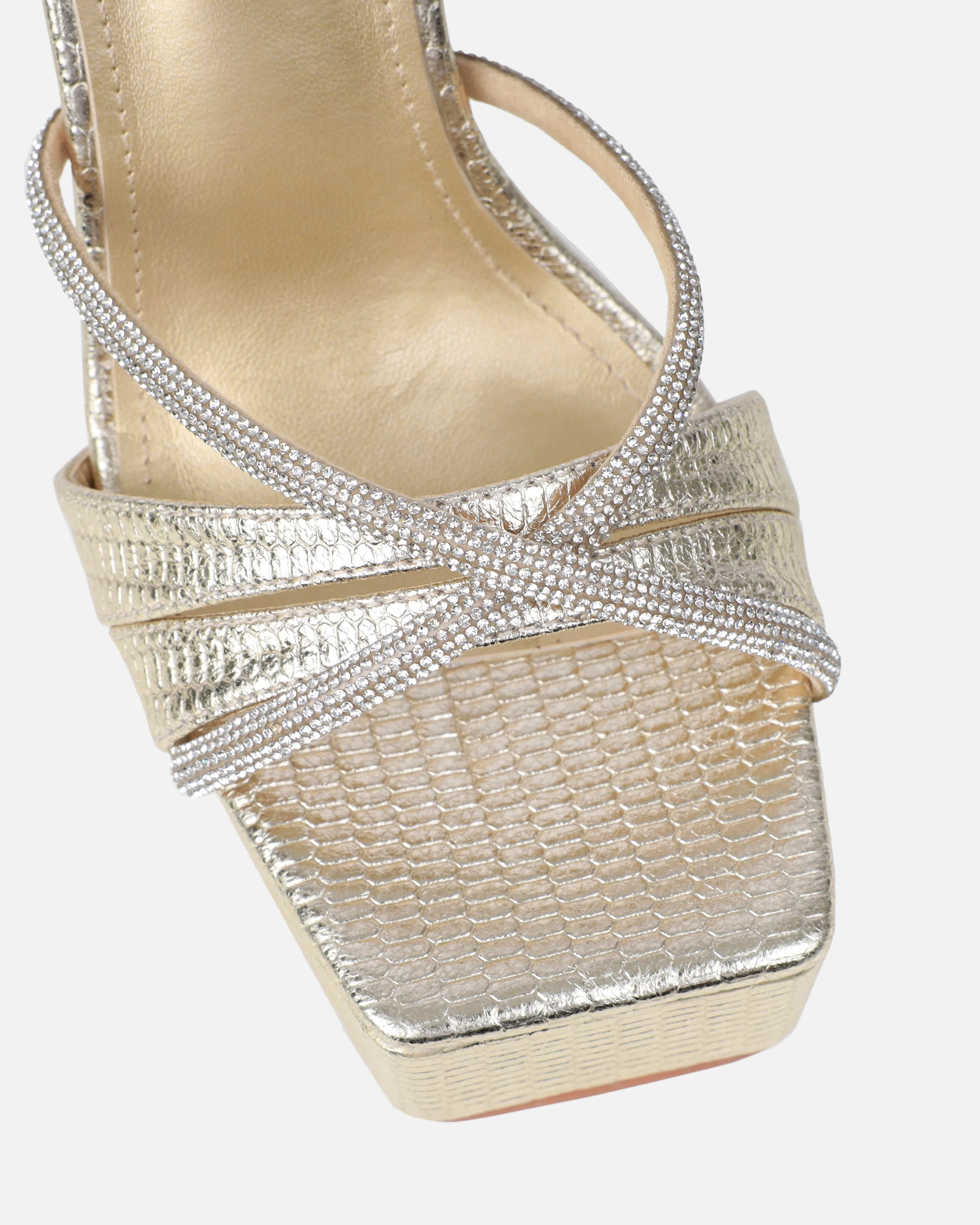 Adelaide Gold Faux Snake Diamante Platform Heels - Image 4
