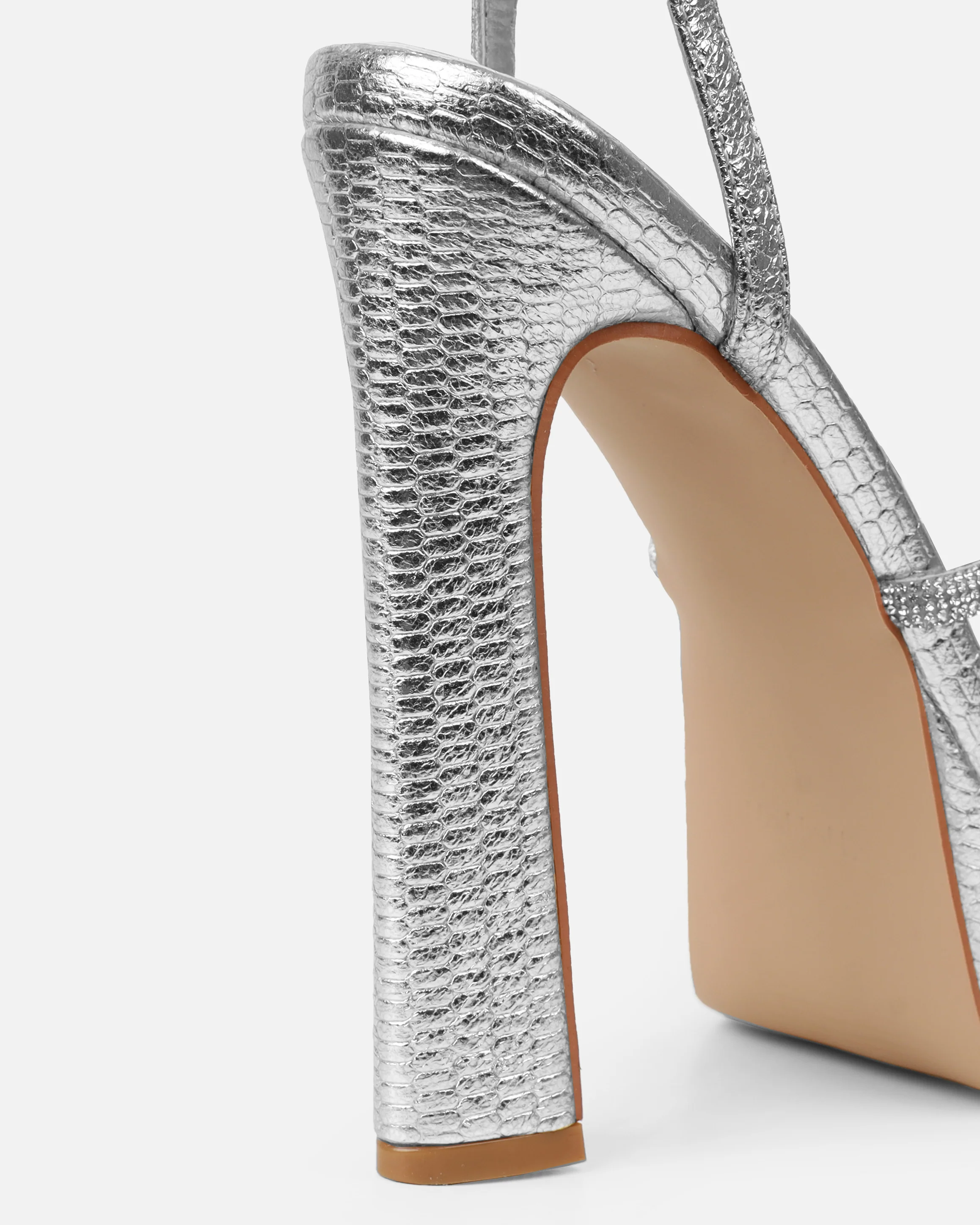 Adelaide Silver Faux Snake Diamante Platform Heels - Image 3