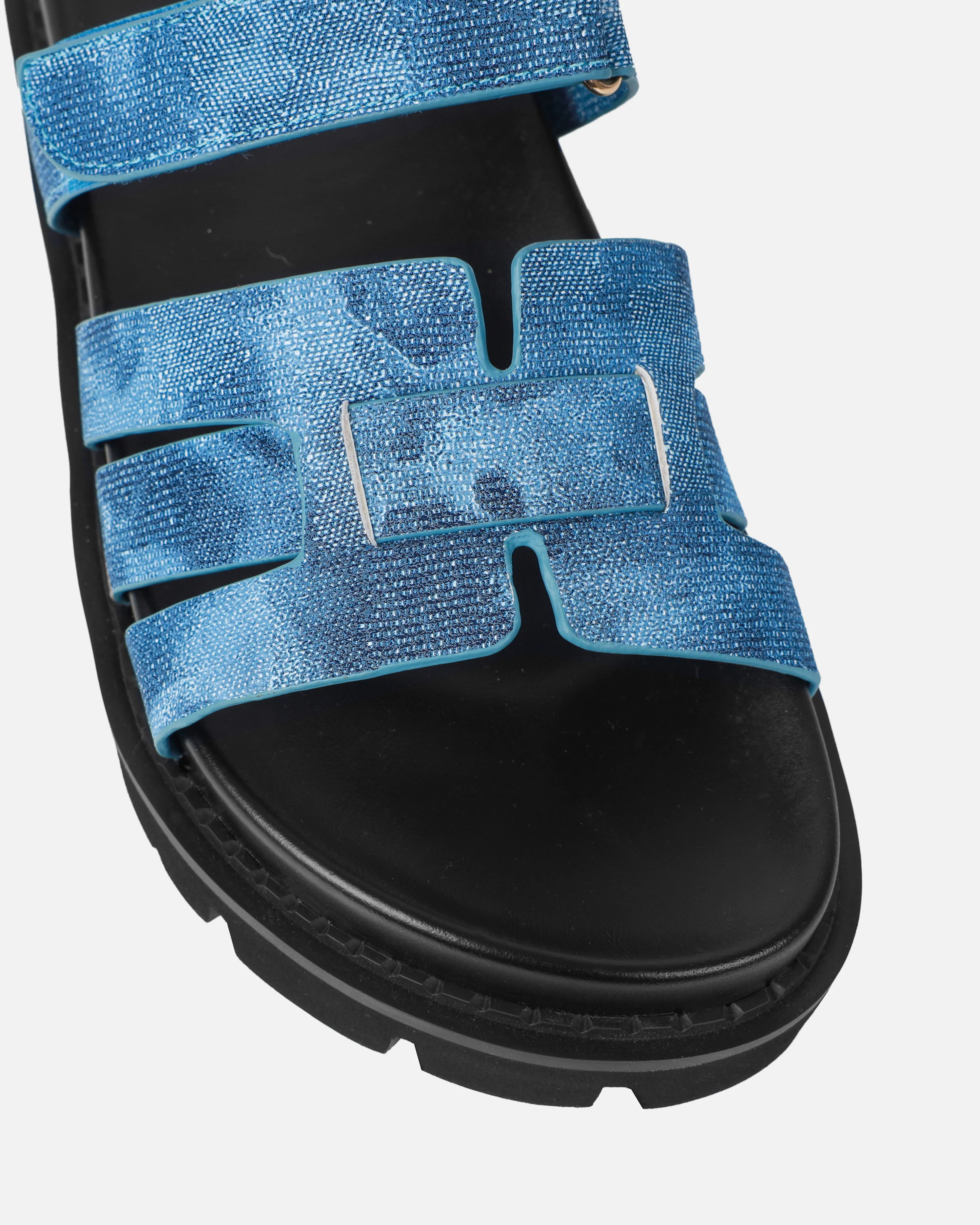 Adelle Denim Chunky Velcro Strap Flat Sandals - Image 4