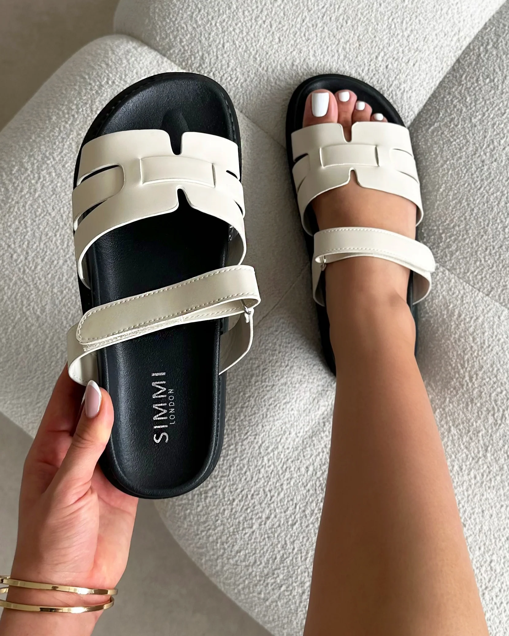 Adelle Ecru Box Chunky Footbed Slides