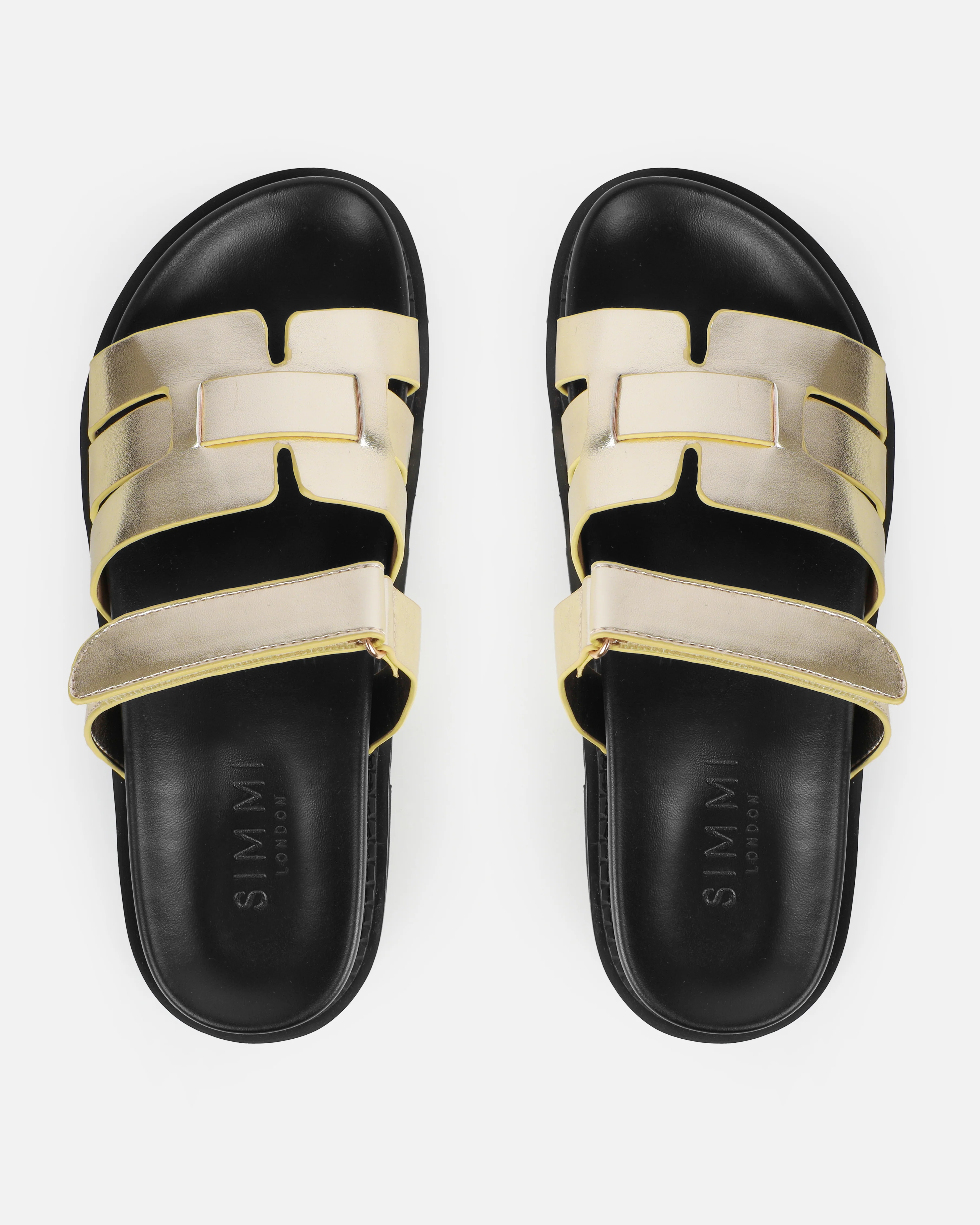 Adelle Gold Chunky Velcro Strap Flat Sandals - Image 3