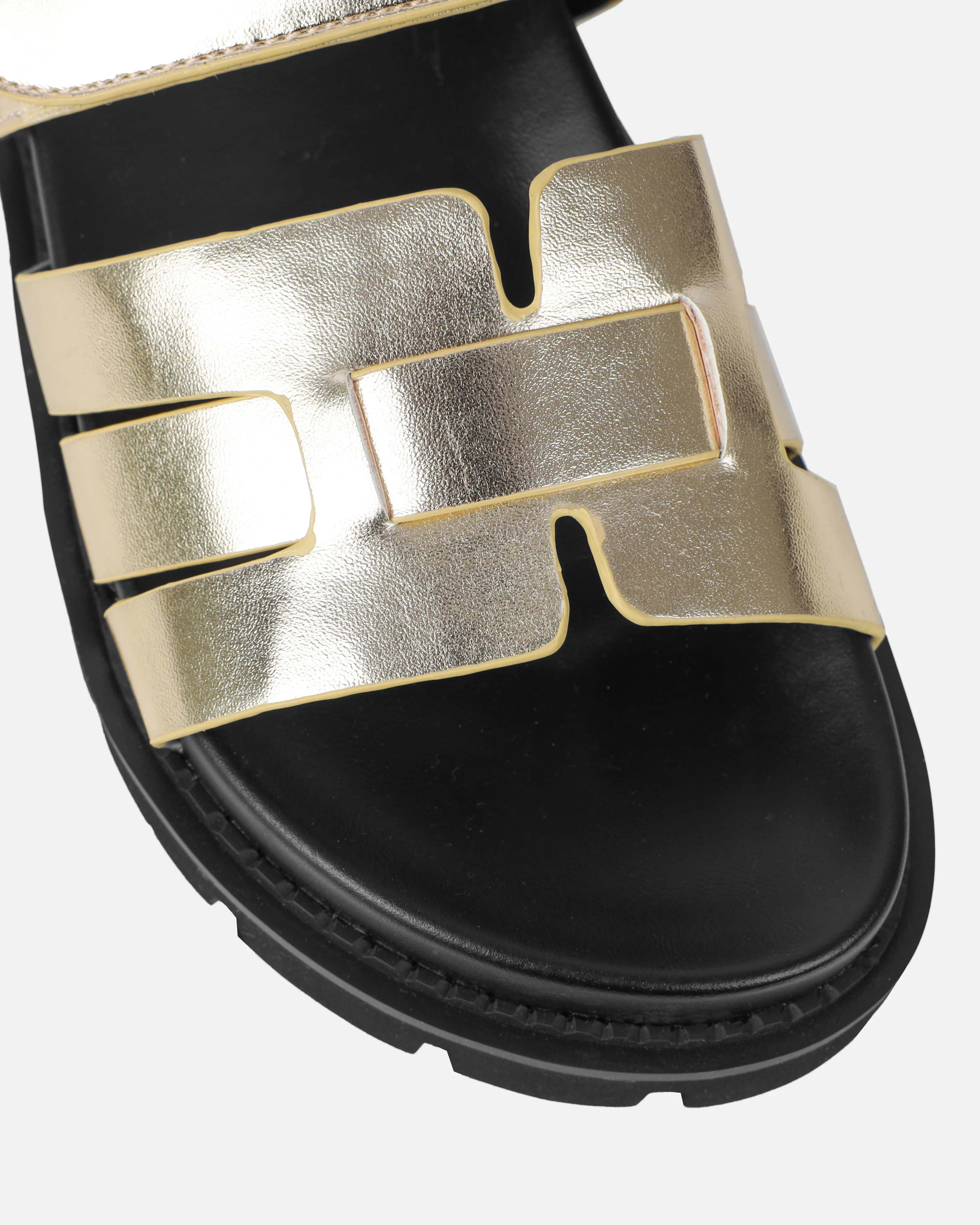 Adelle Gold Chunky Velcro Strap Flat Sandals - Image 4