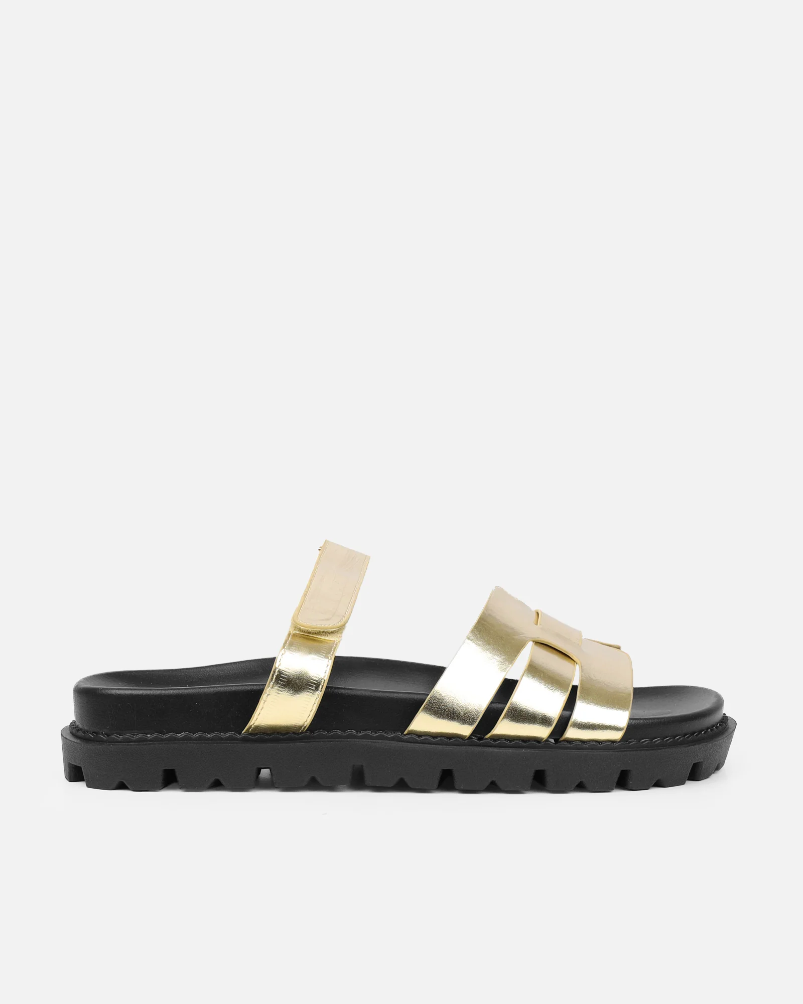 Adelle Gold Shiny Metallic Chunky Footbed Slides - Image 2