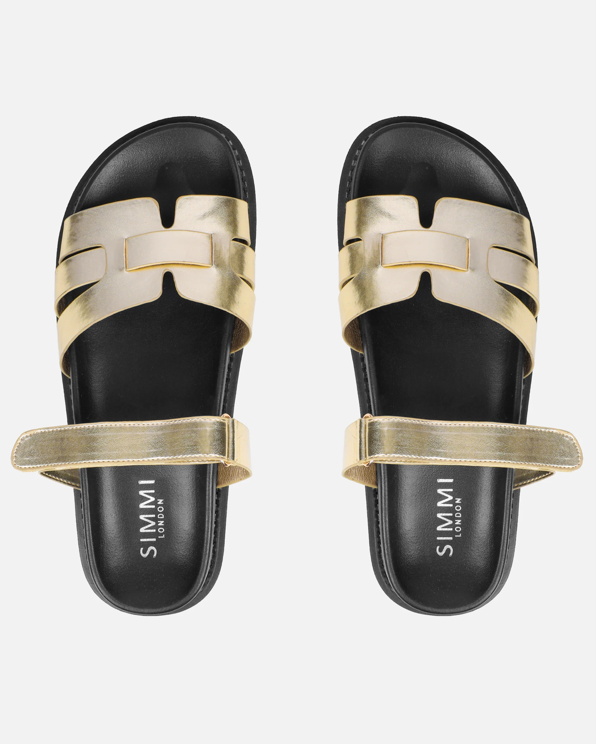 Adelle Gold Shiny Metallic Chunky Footbed Slides - Image 3