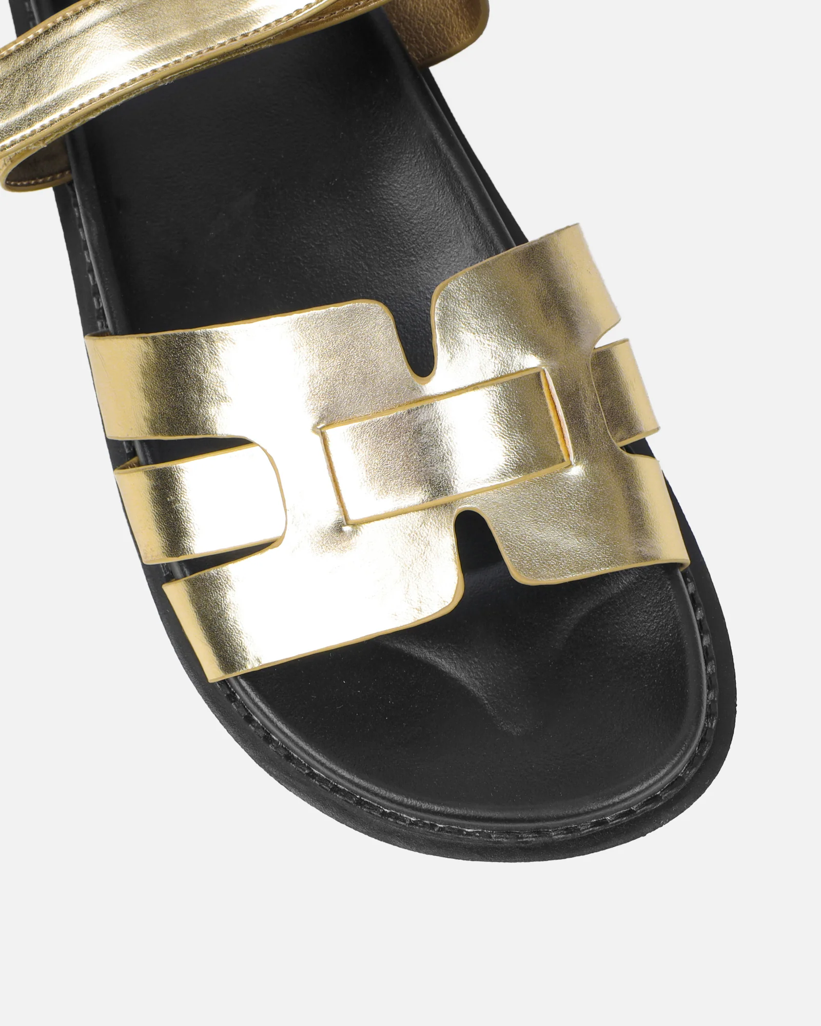 Adelle Gold Shiny Metallic Chunky Footbed Slides - Image 4