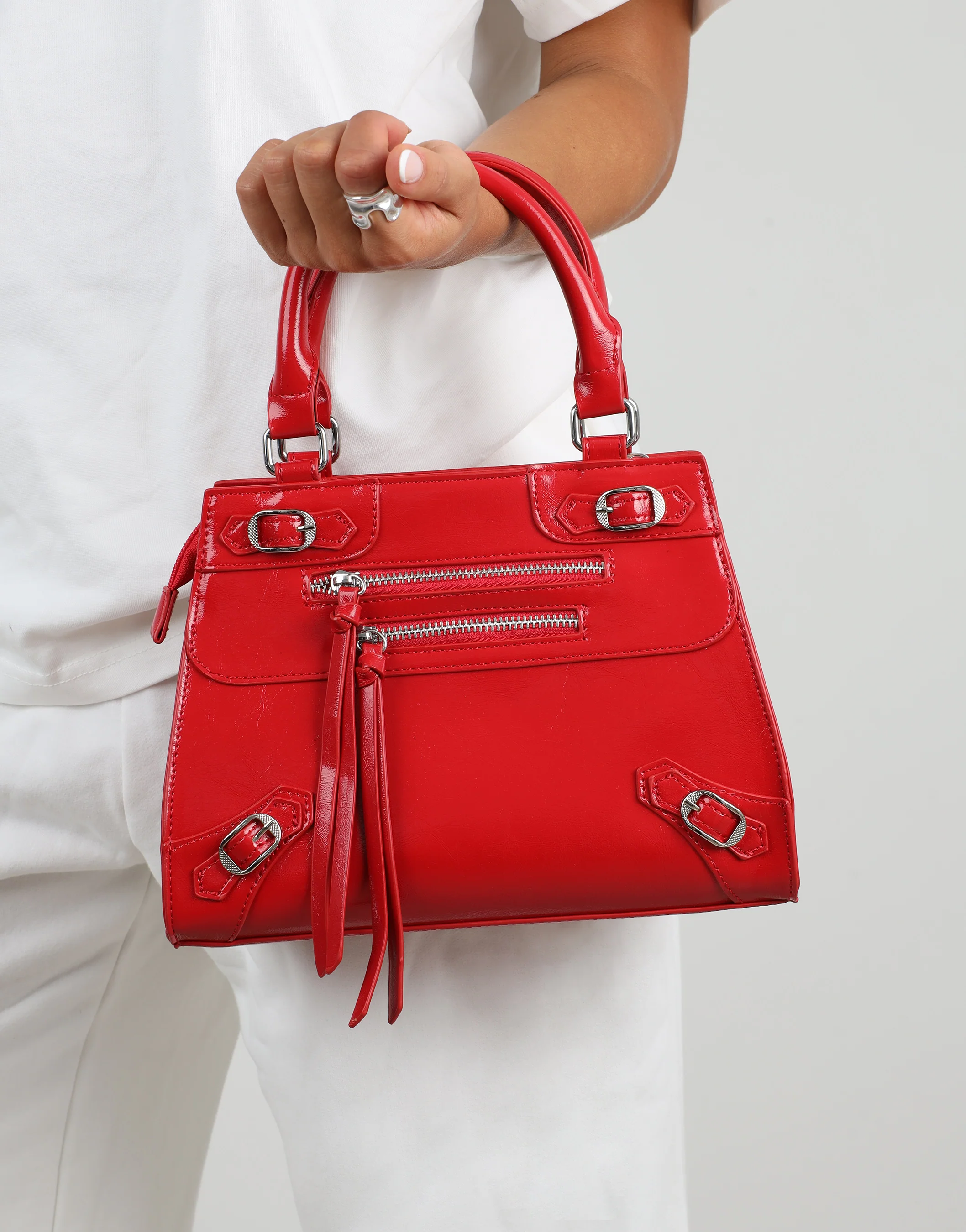 Adina Red Stud Detail Handbag - Image 2