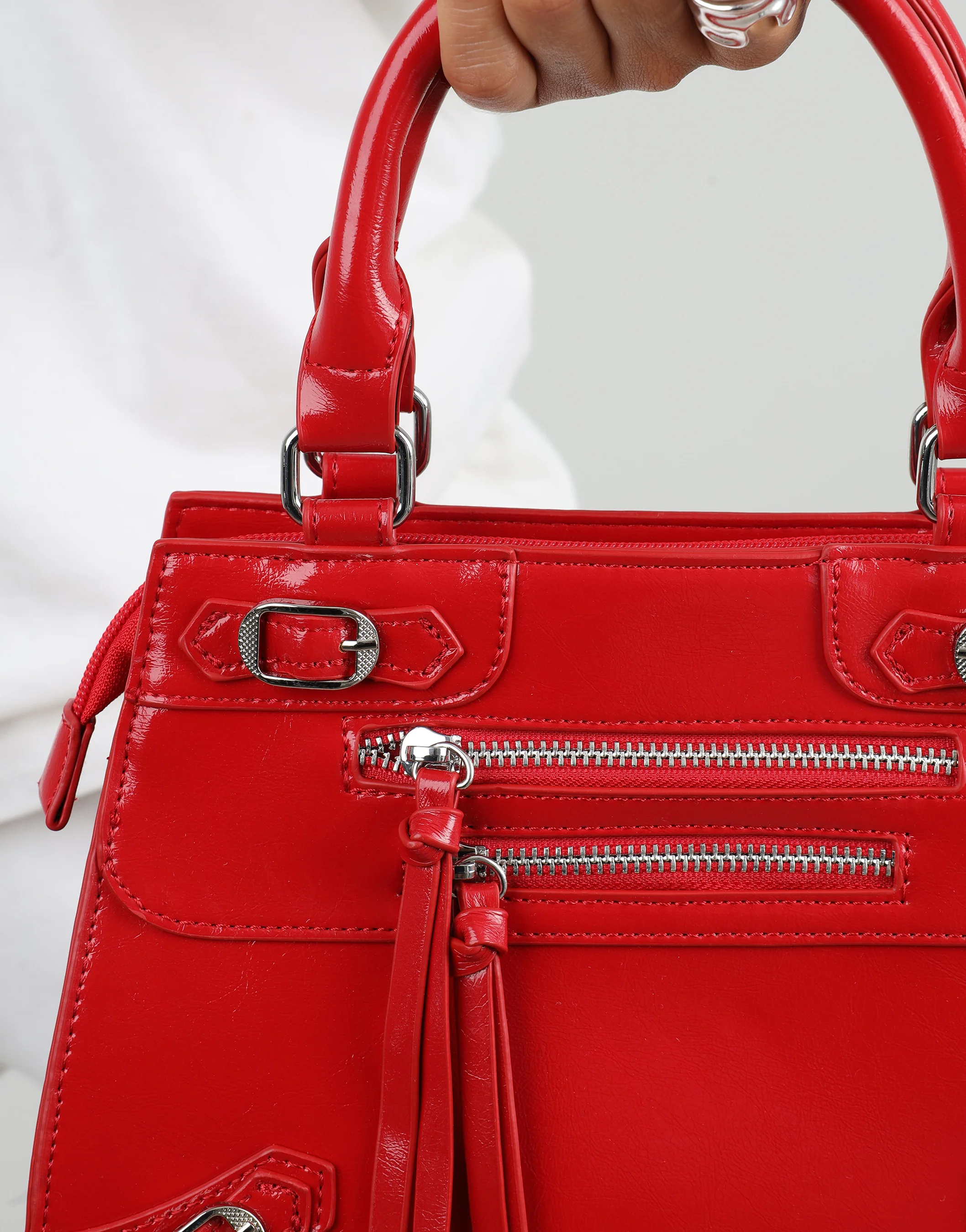 Adina Red Stud Detail Handbag - Image 3