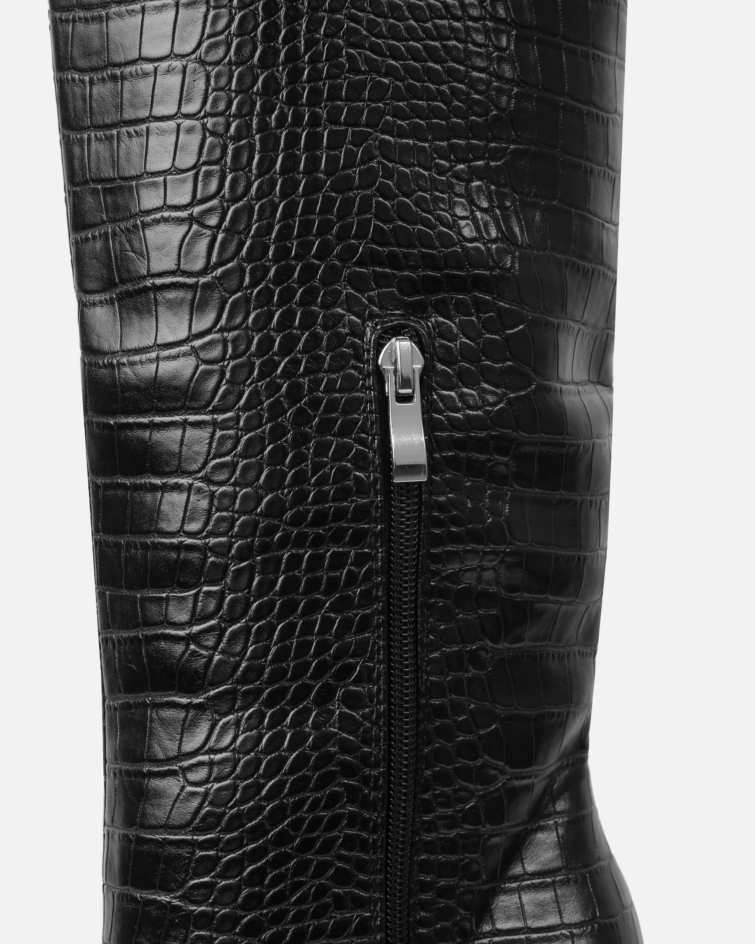 Adler Black Faux Croc Wedge Knee High Boots - Image 3