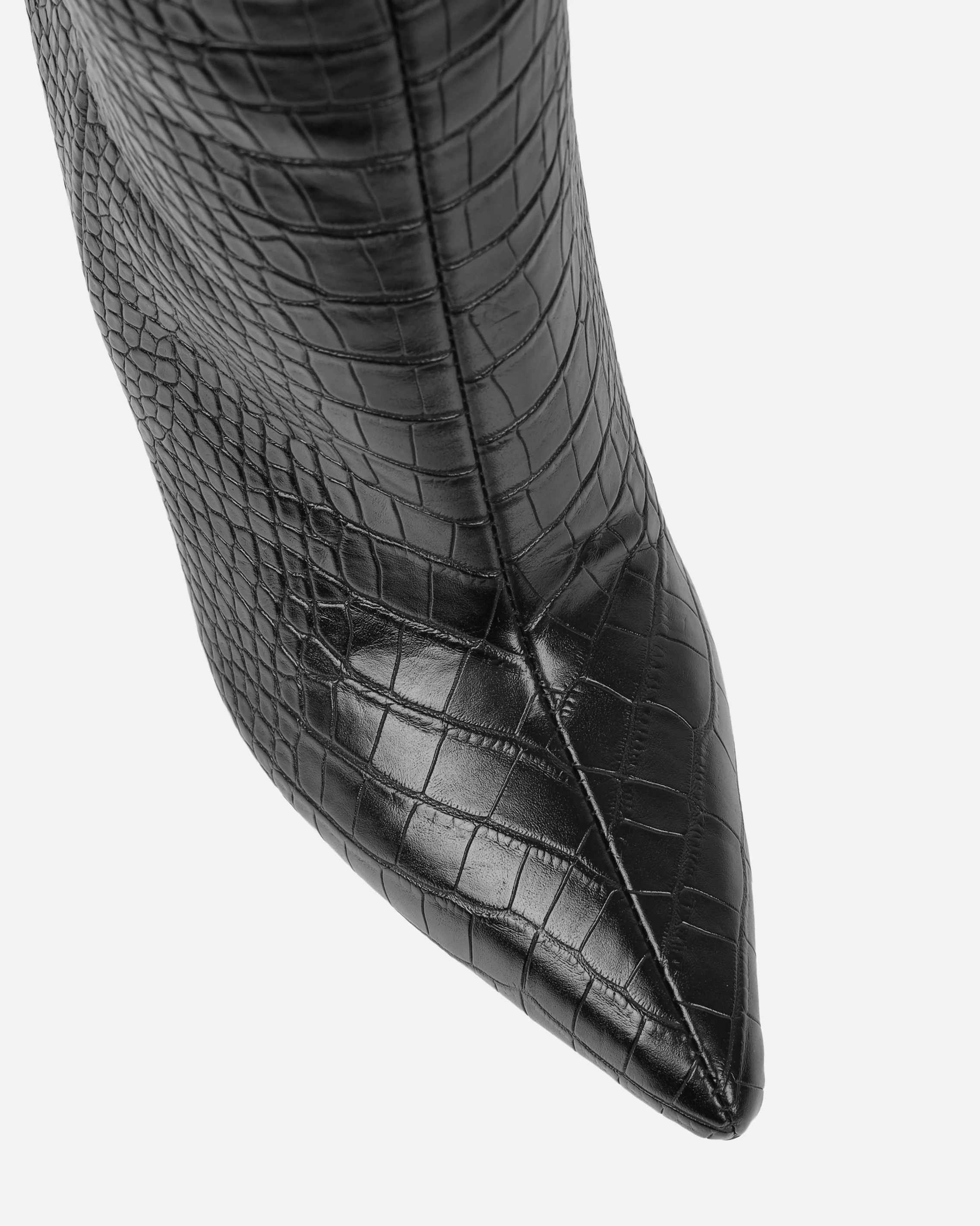 Adler Black Faux Croc Wedge Knee High Boots - Image 4