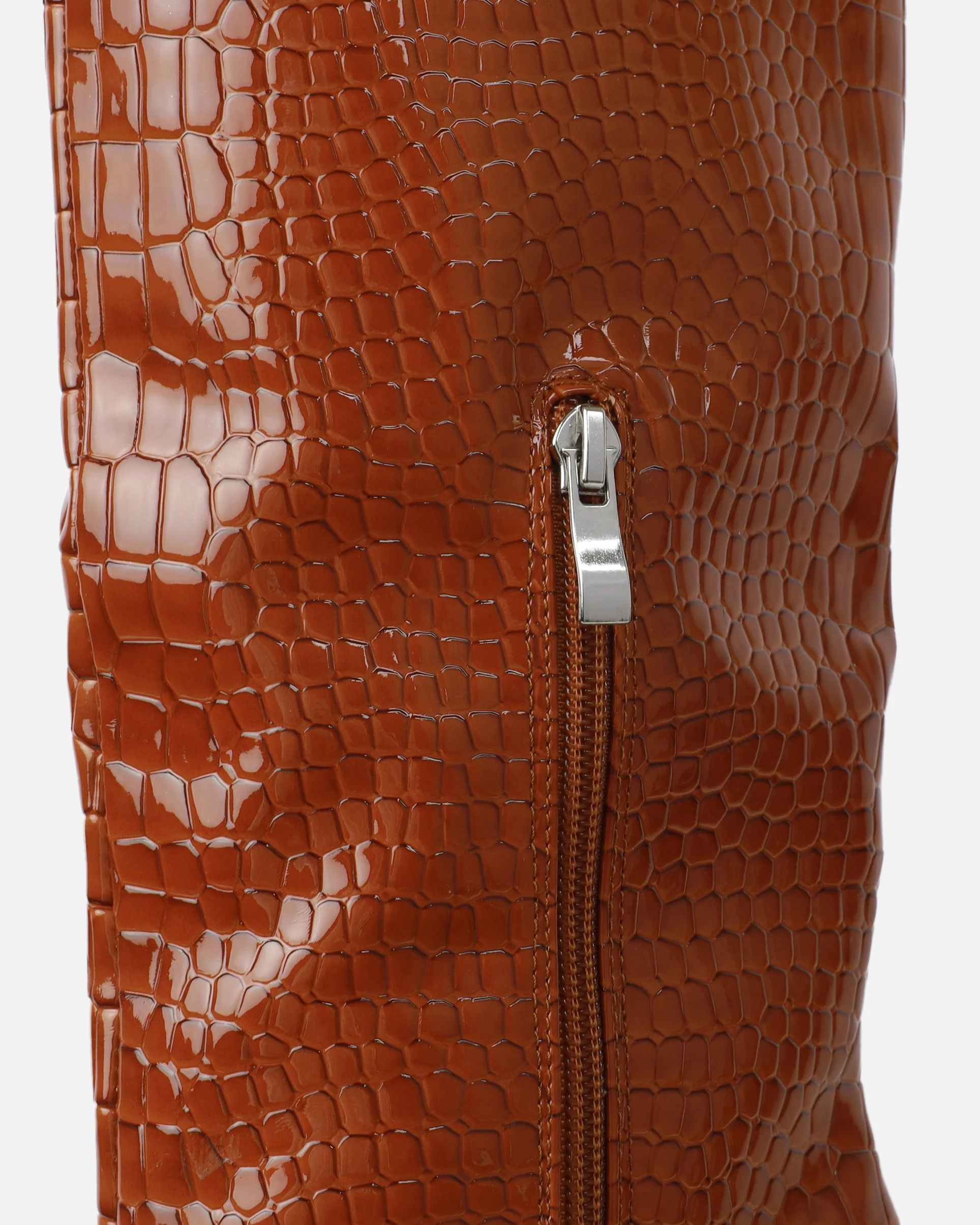 Adler Tan Faux Croc Wedge Knee High Boots - Image 3