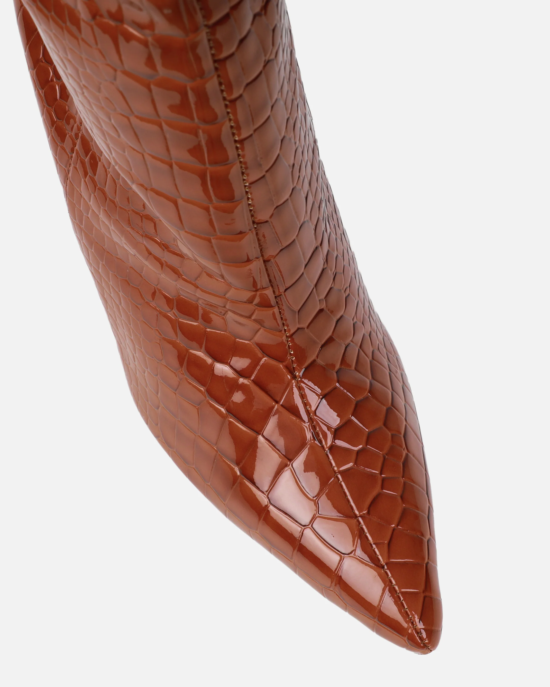 Adler Tan Faux Croc Wedge Knee High Boots - Image 4