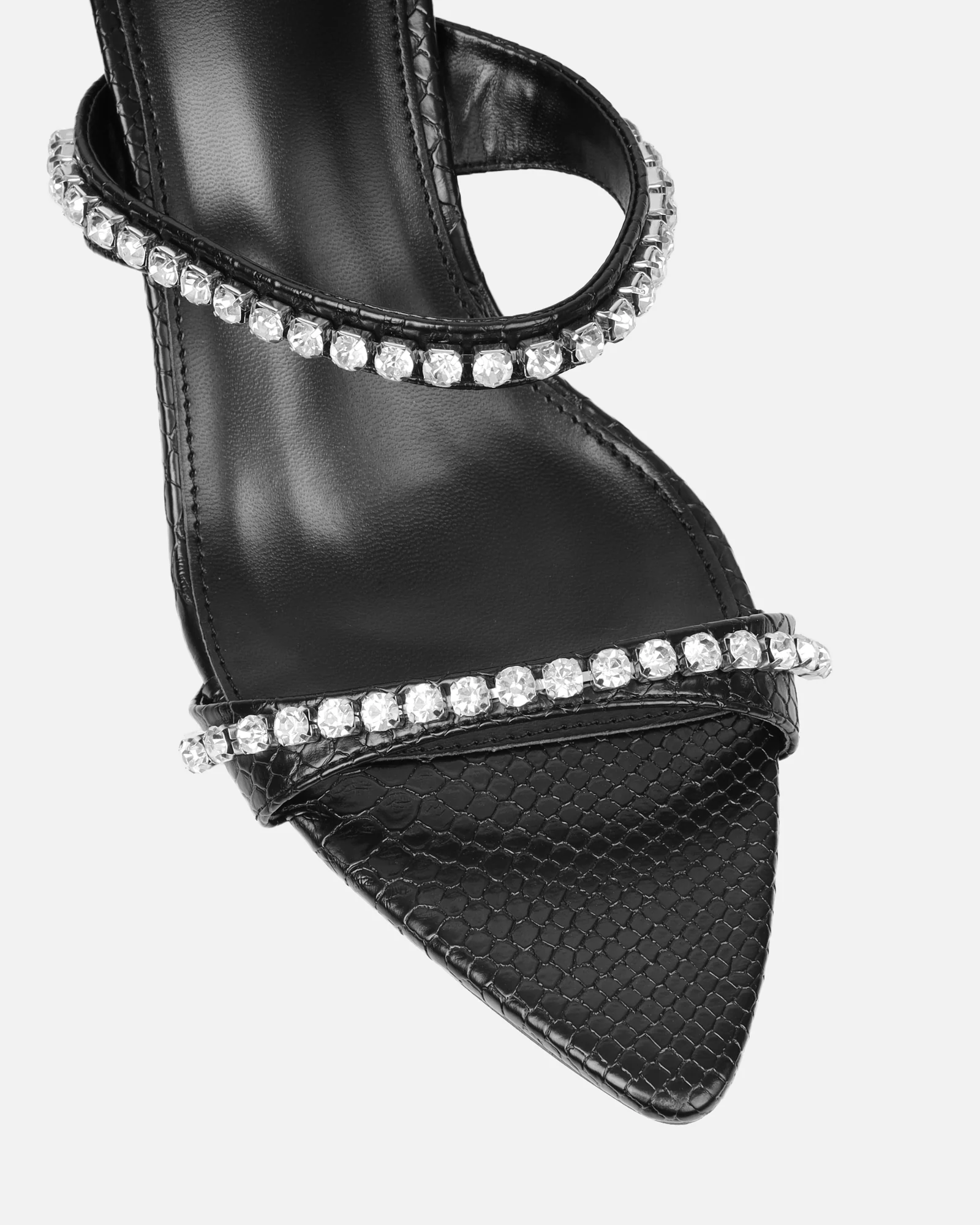 Adrienne Black Faux Snake Diamante Low Heeled Sandals - Image 4