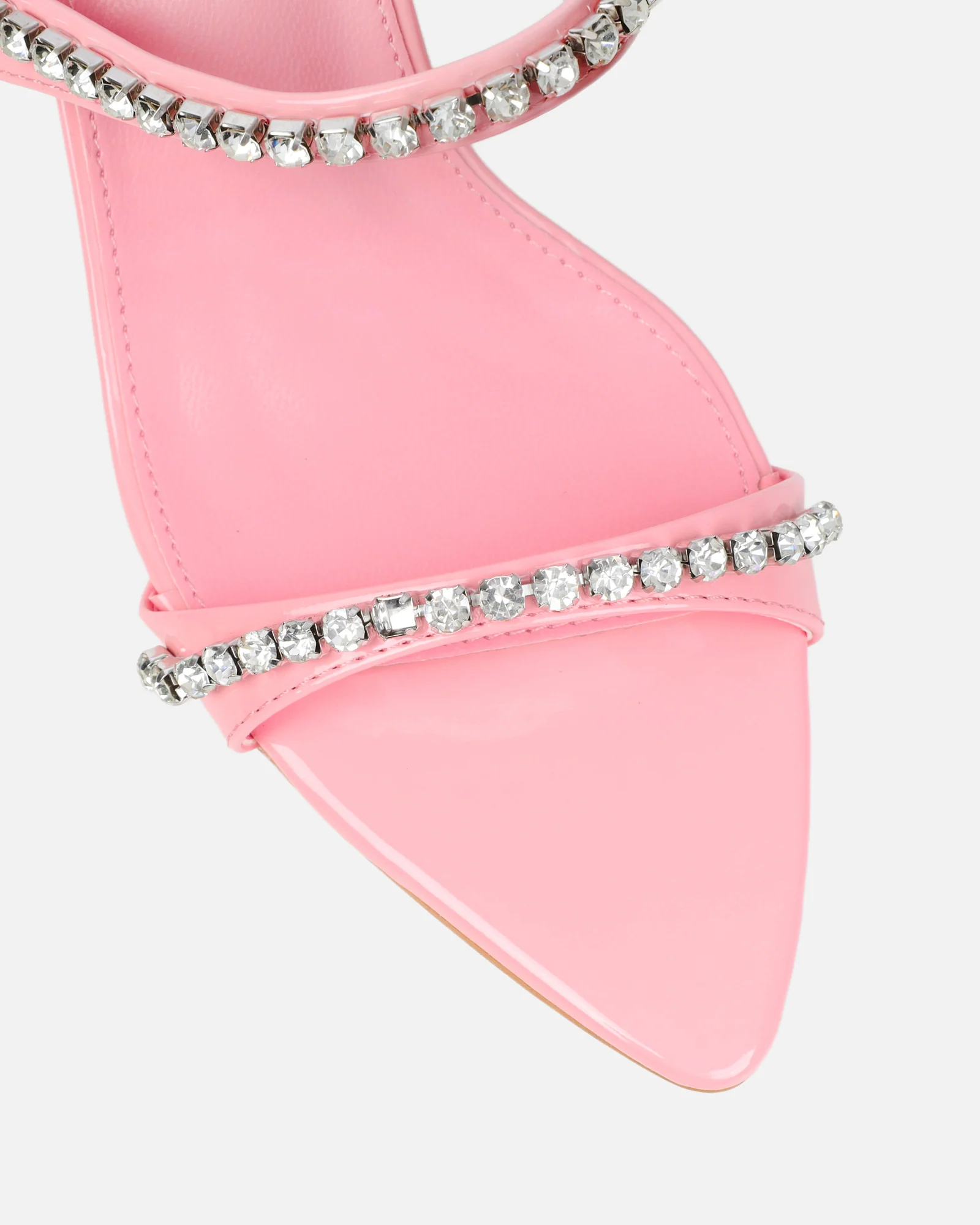 Adrienne Pink Patent Diamante Low Heeled Sandals - Image 4
