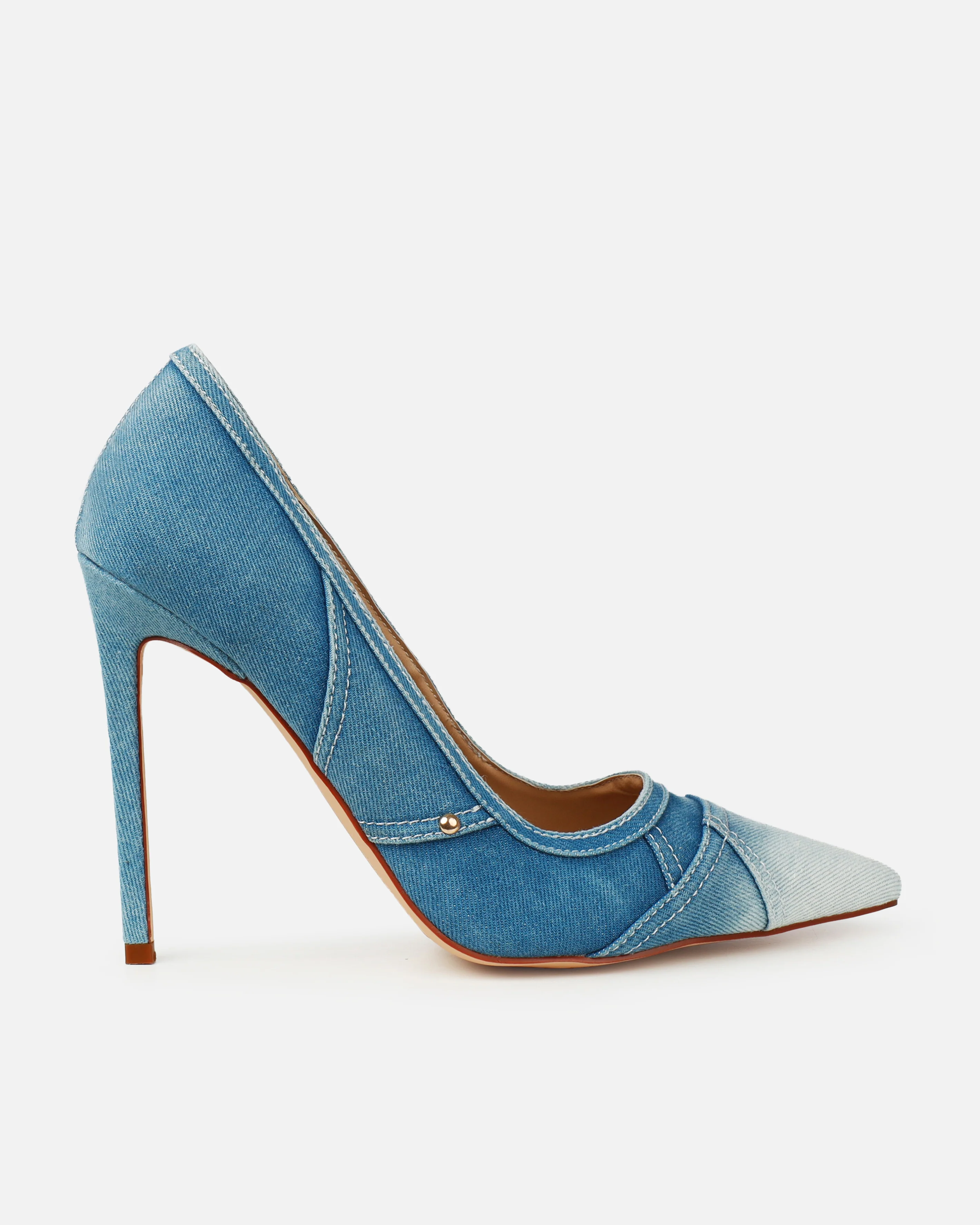 Aggie Blue Denim Patchwork Stiletto Court Shoes - Image 2