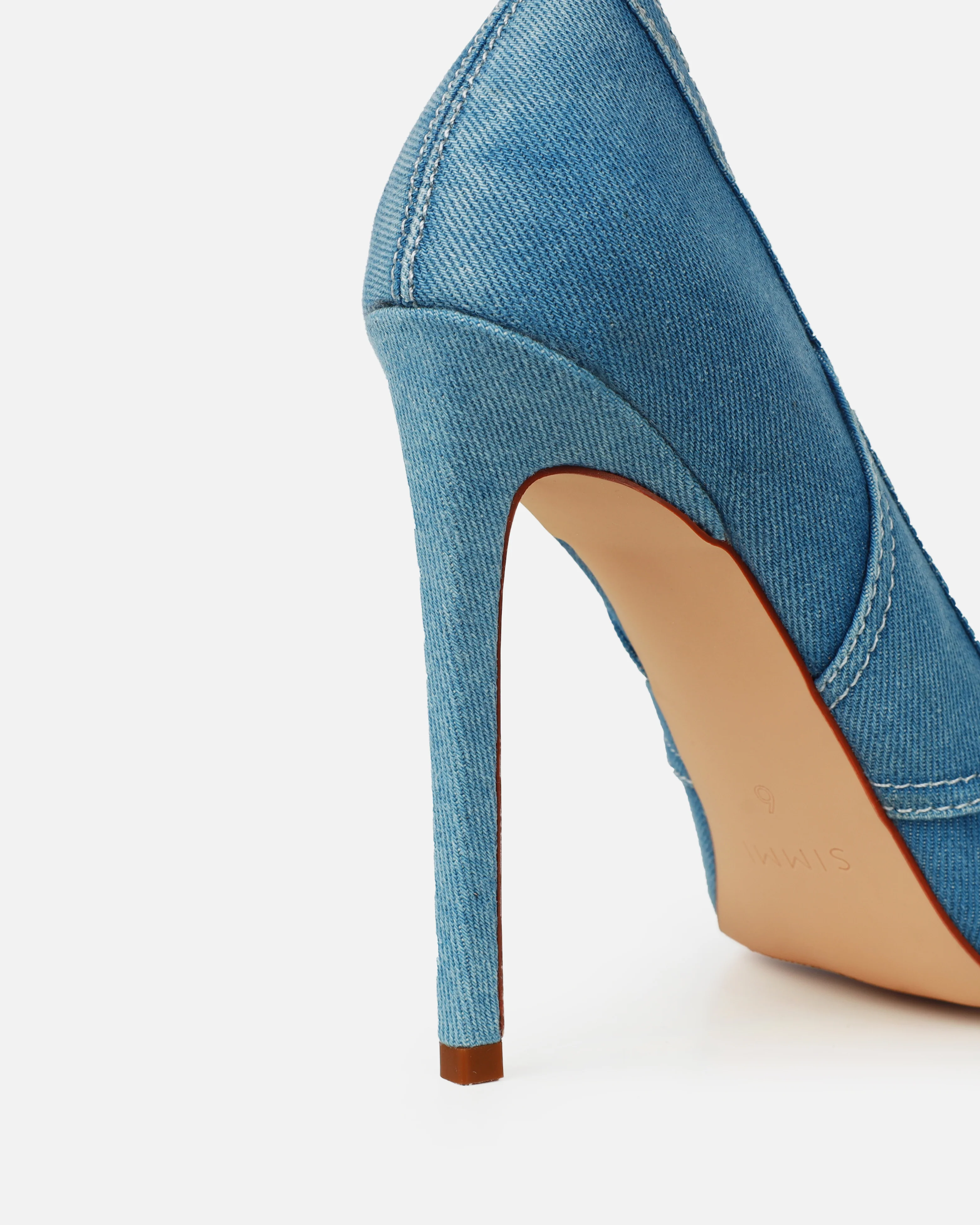 Aggie Blue Denim Patchwork Stiletto Court Shoes - Image 3