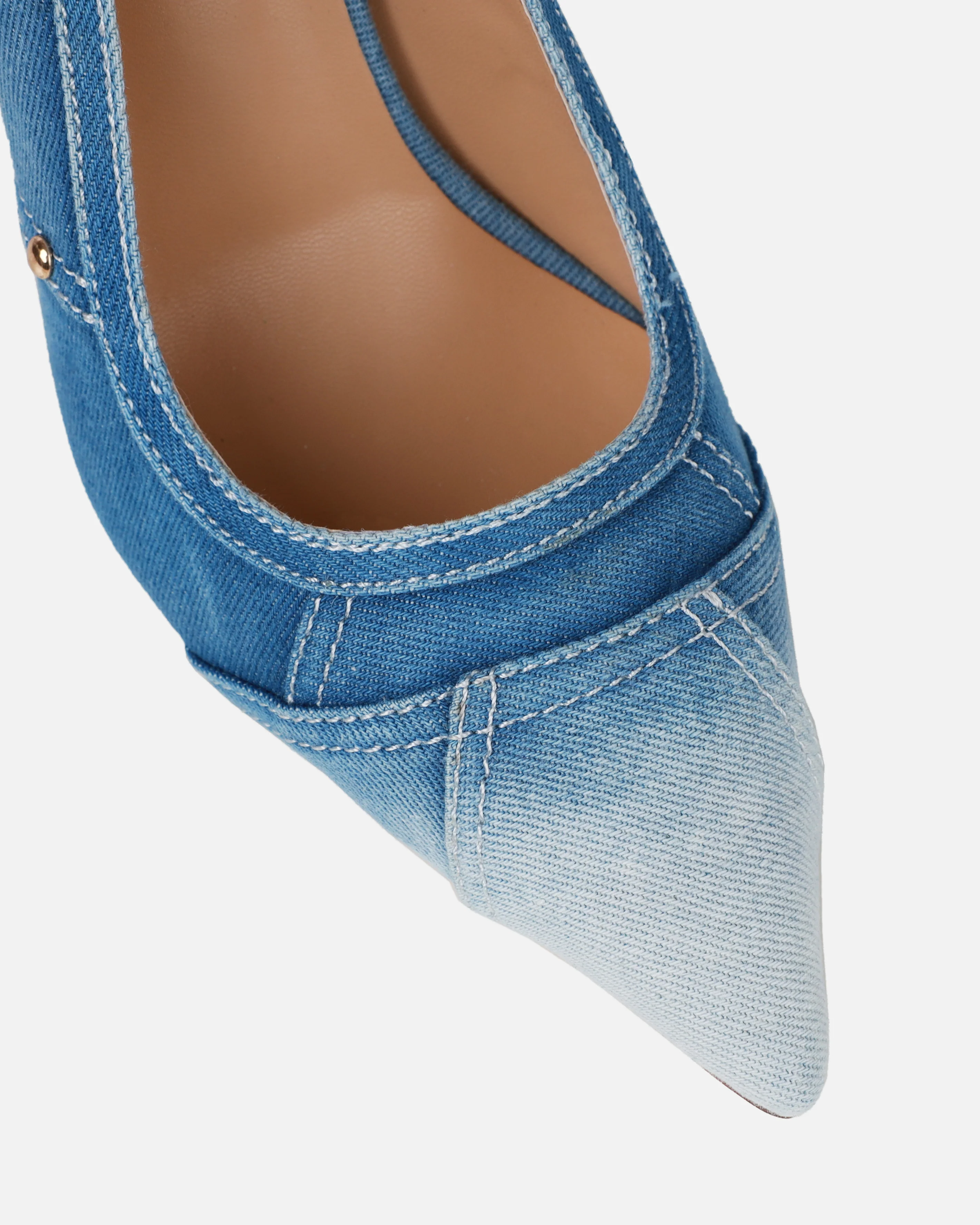 Aggie Blue Denim Patchwork Stiletto Court Shoes - Image 4