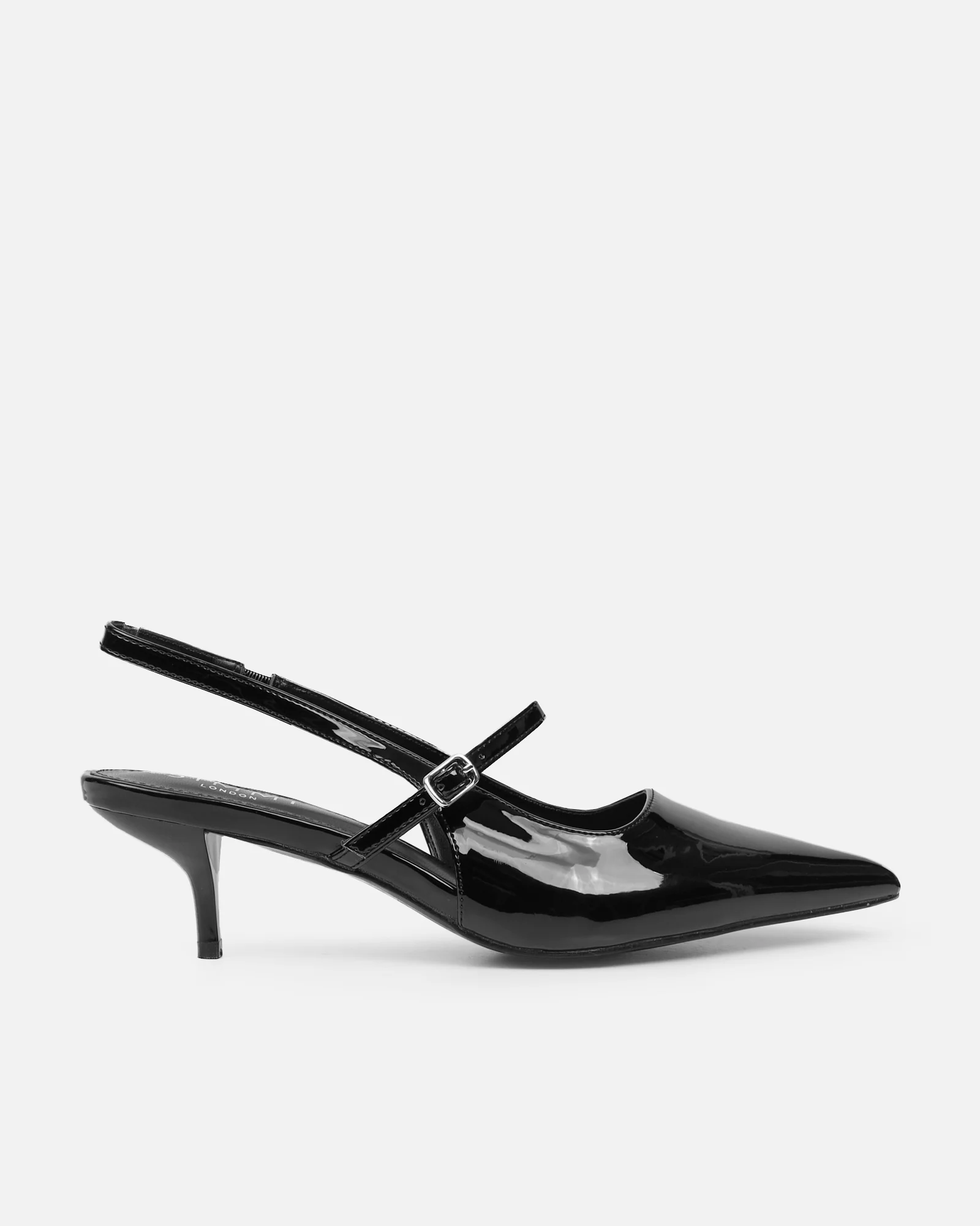 Airlea Black Patent Sling Back Court Shoes - Image 2
