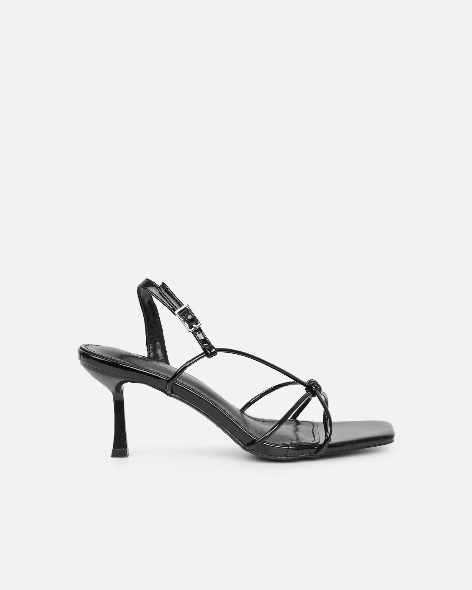 Aixa Black Patent Strappy Knot Heeled Sandals - Image 2
