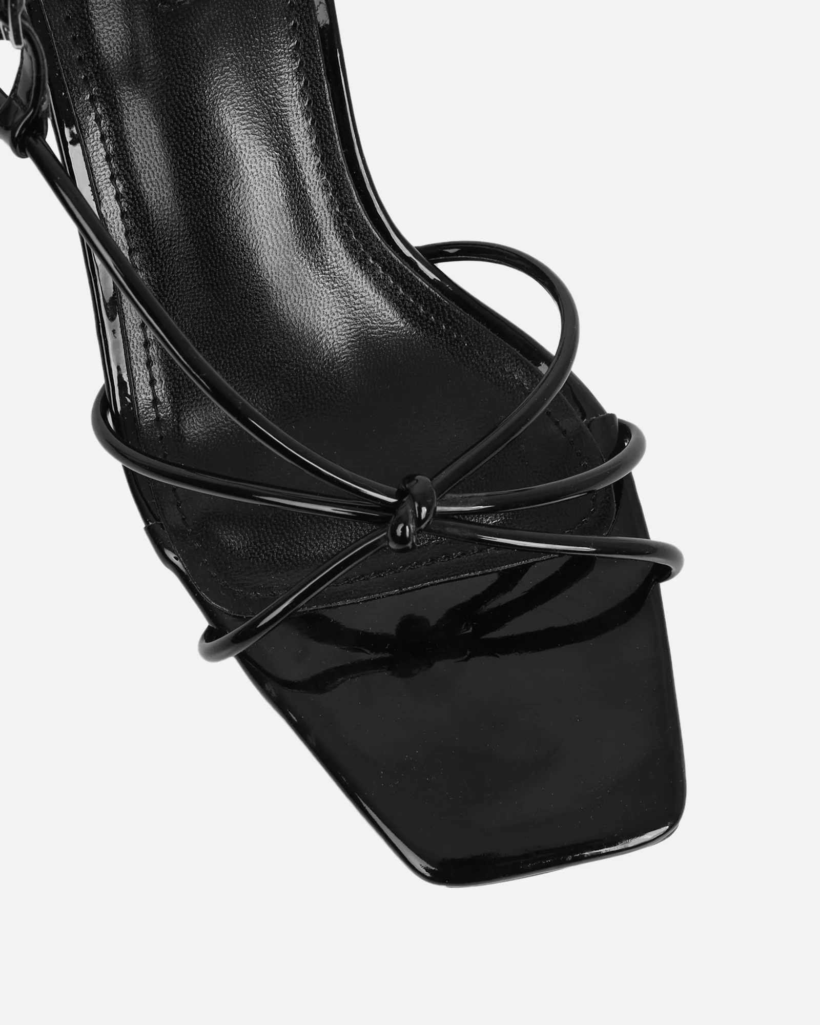 Aixa Black Patent Strappy Knot Heeled Sandals - Image 4