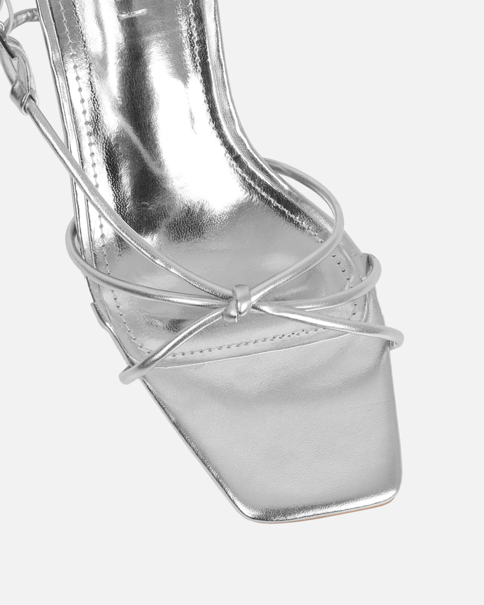 Aixa Silver Metallic Strappy Knot Heeled Sandals - Image 4