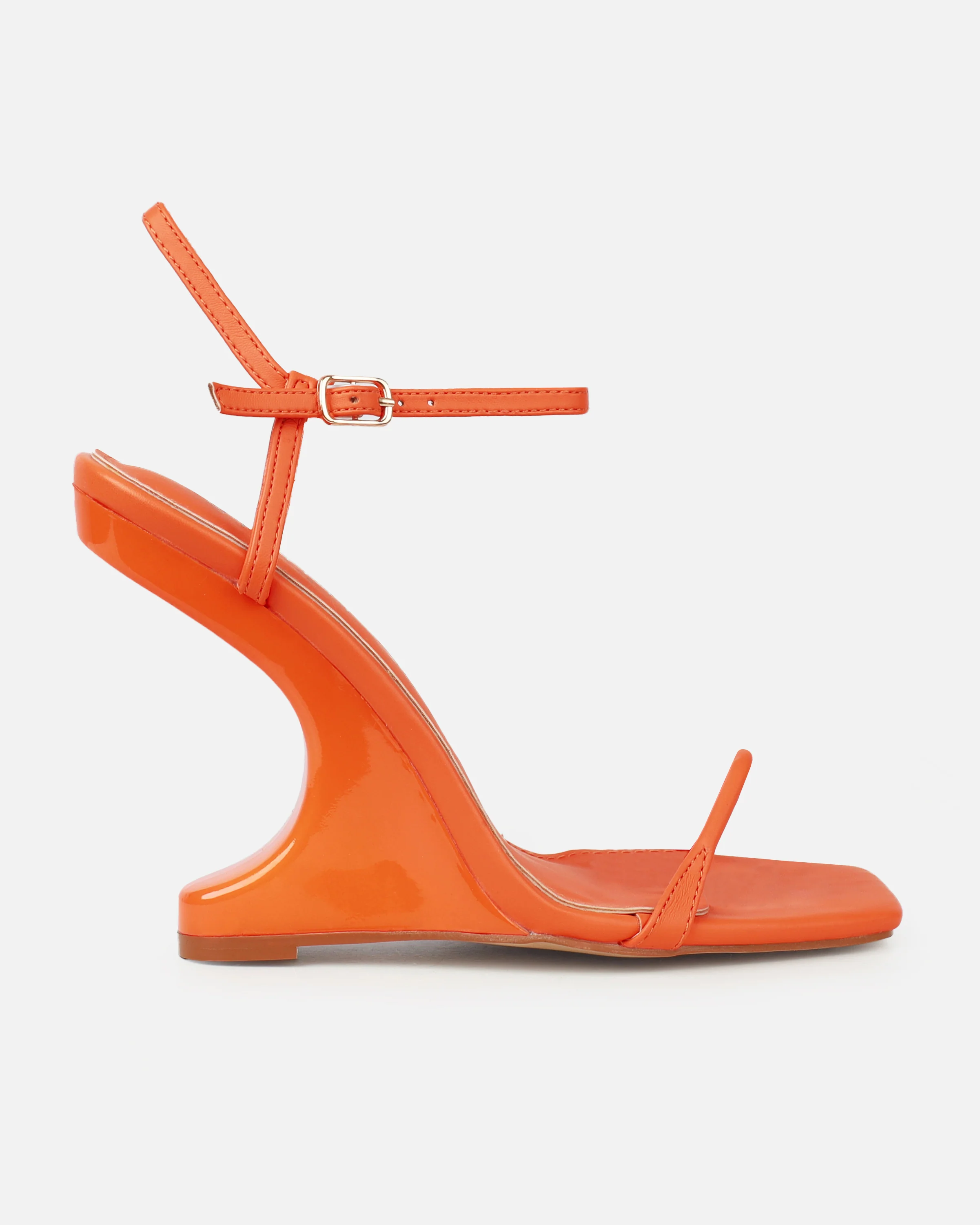 Aja Orange Square Toe Strappy Patent Wedges - Image 2