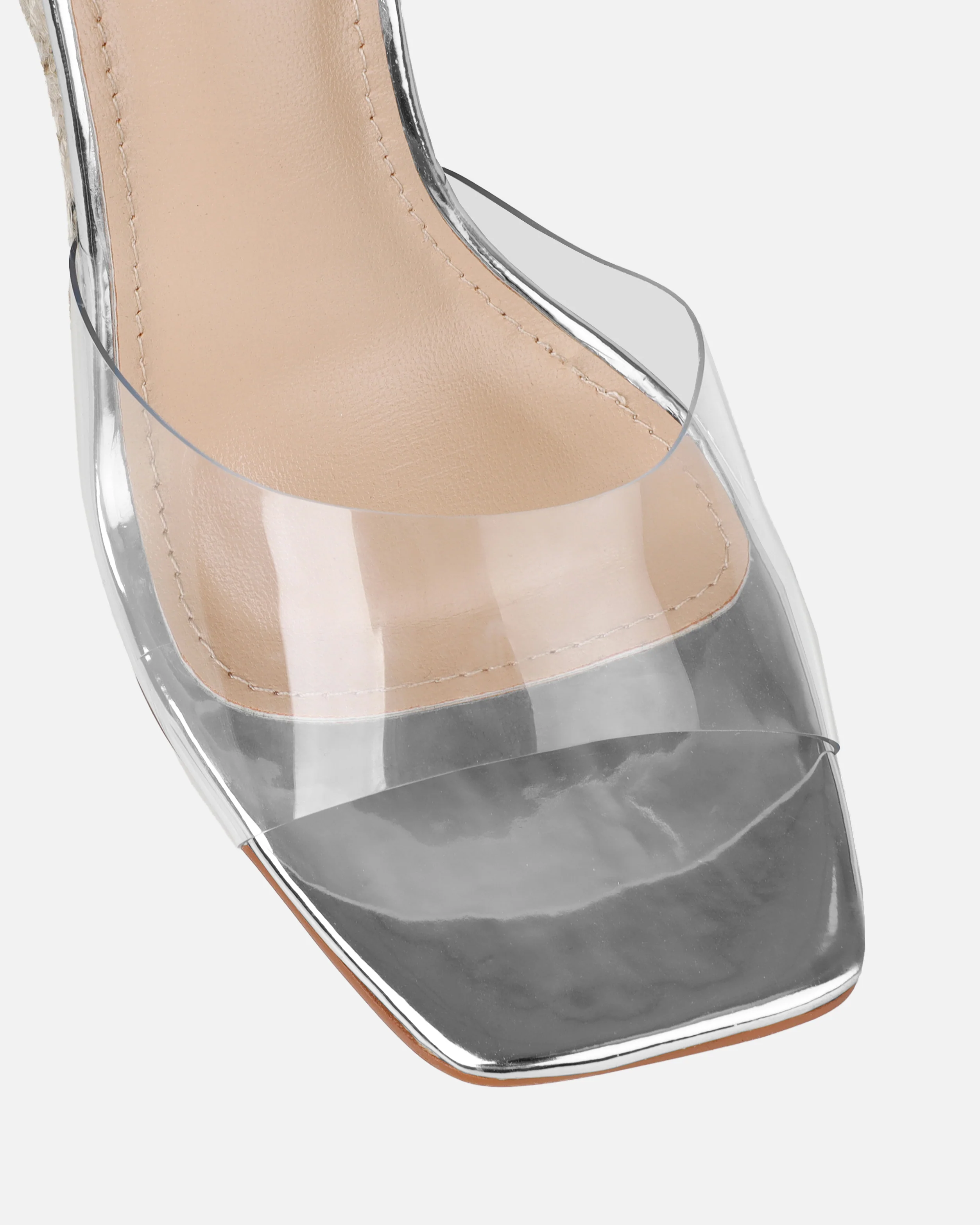 Ajayne Silver Clear Espadrille Mule Wedges - Image 4