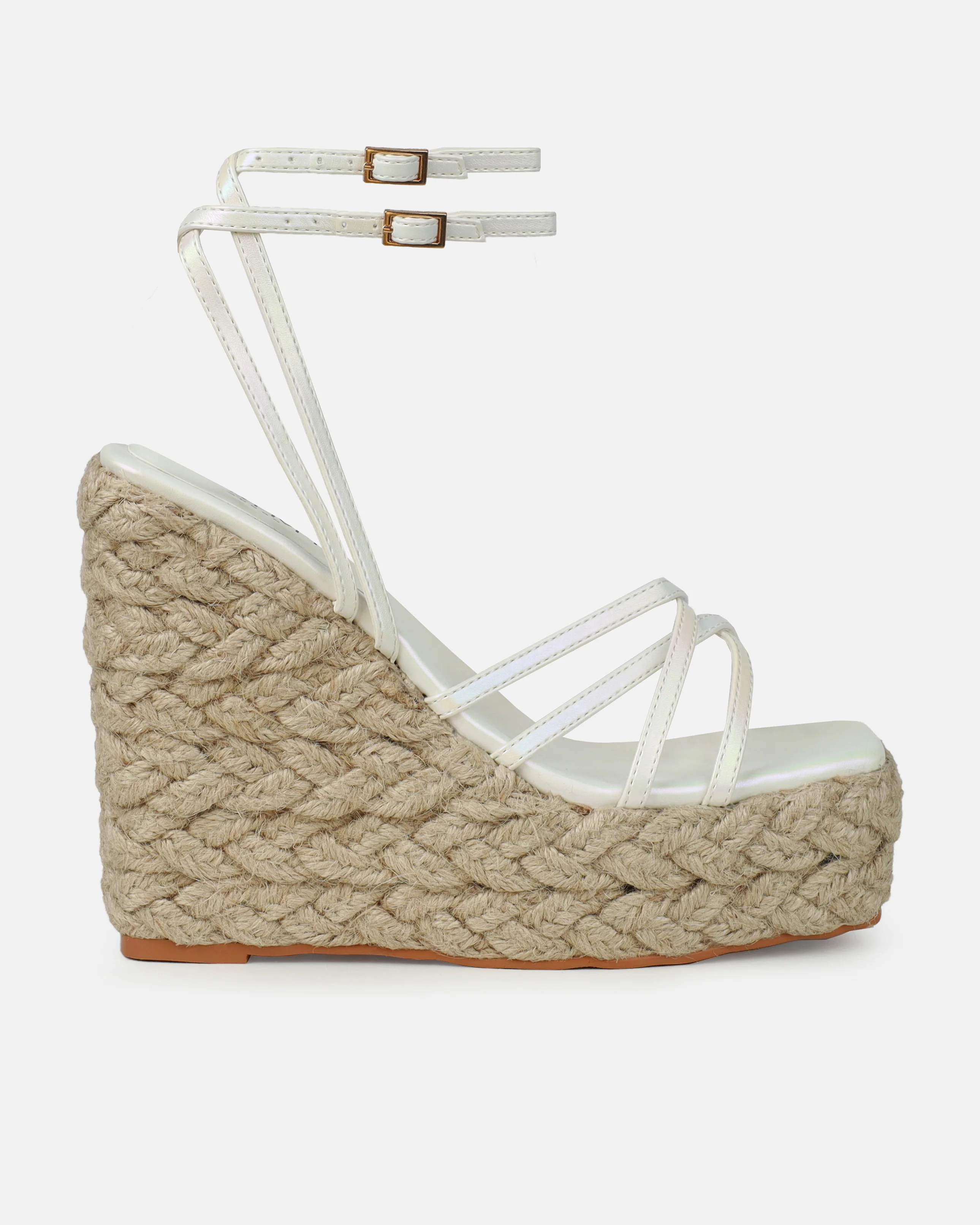 Akela White Pearlised Wedge Espadrille Sandals - Image 2