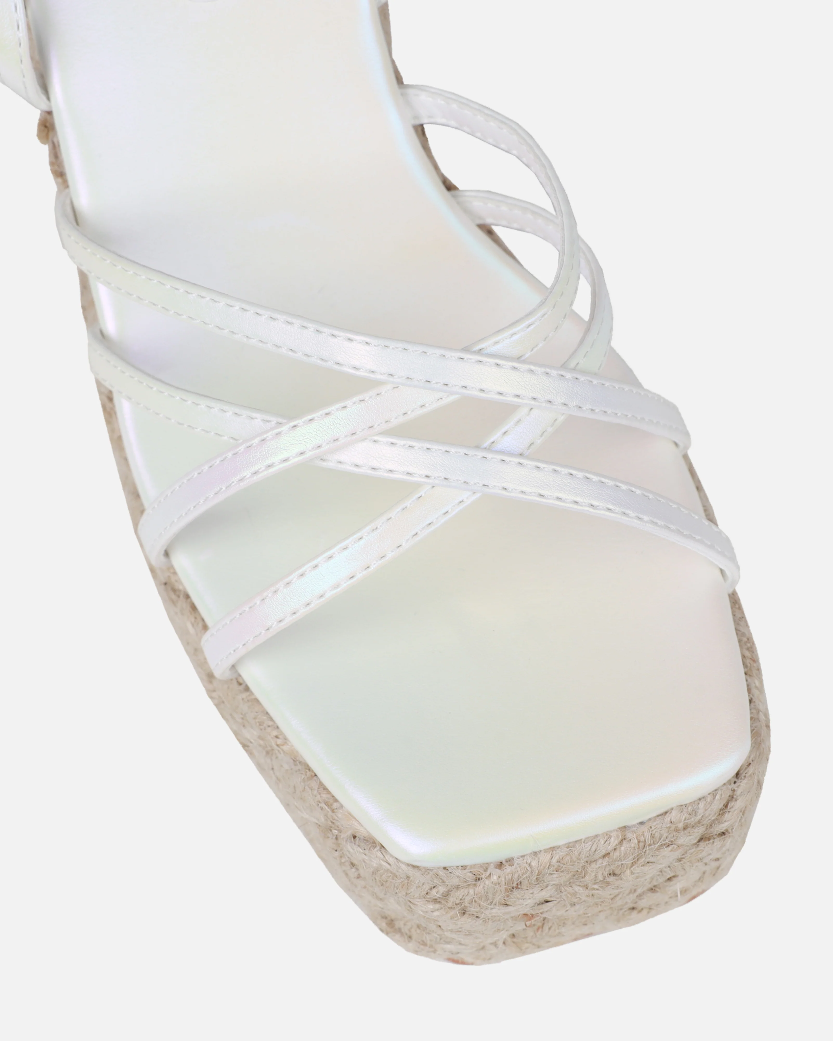 Akela White Pearlised Wedge Espadrille Sandals - Image 4