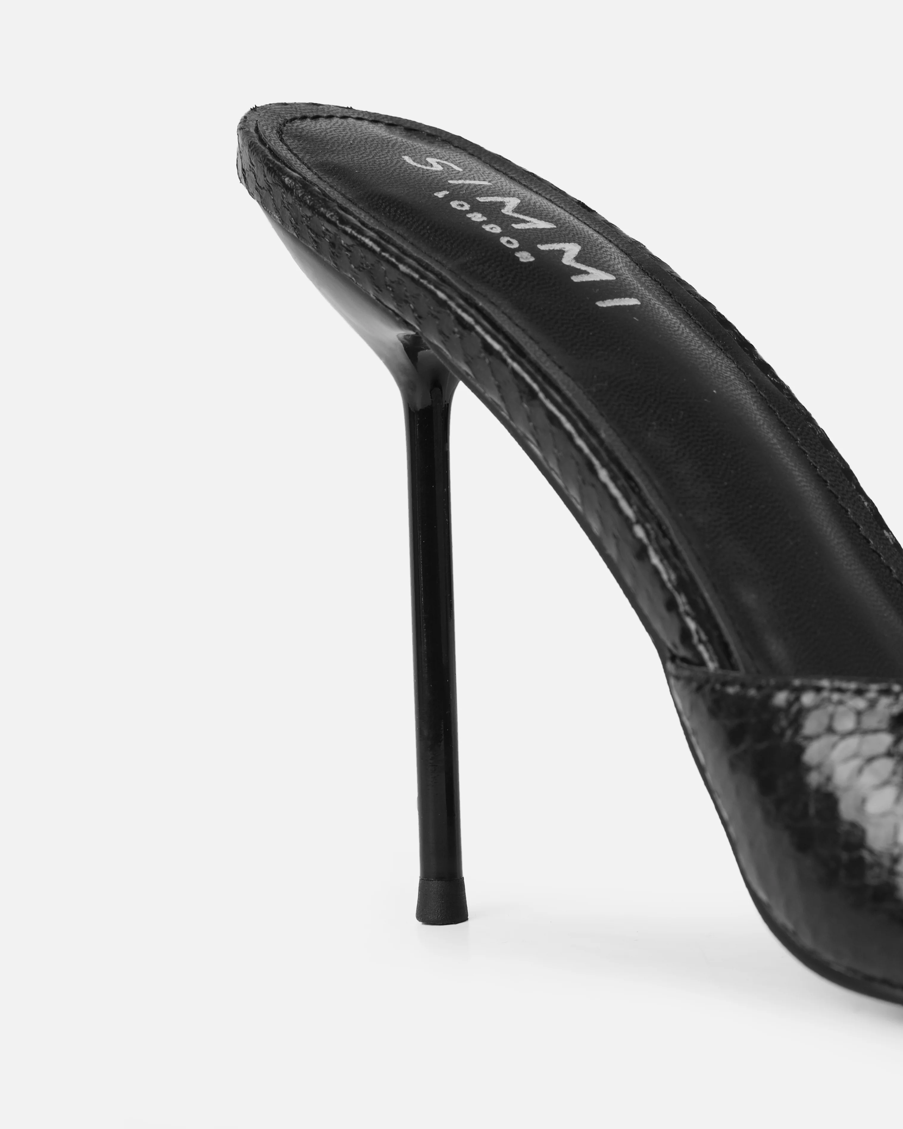 Akia Black Faux Snake Evil Eye Stiletto Mules - Image 3