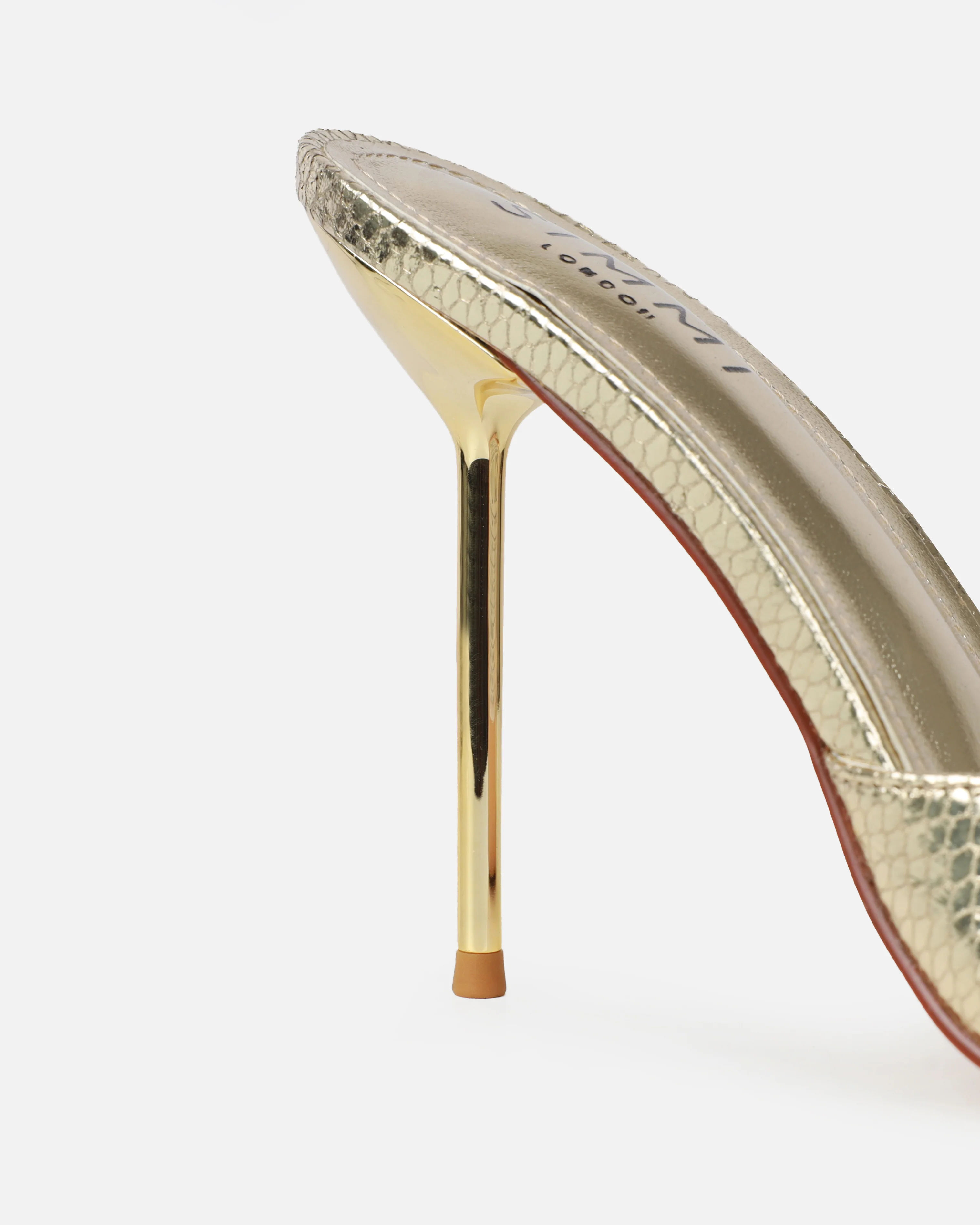 Akia Gold Faux Snake Evil Eye Stiletto Mules - Image 3