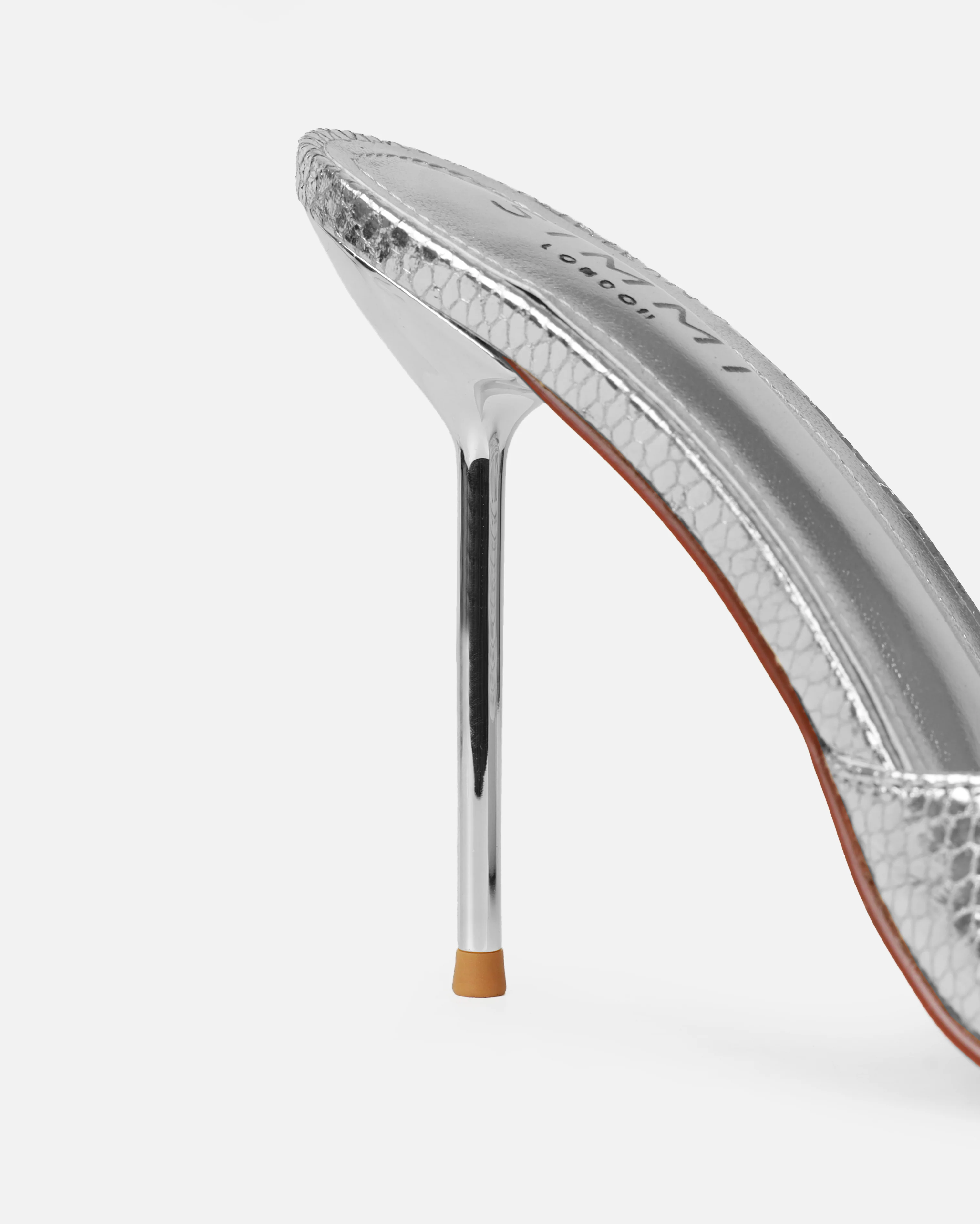 Akia Silver Faux Snake Evil Eye Stiletto Mules - Image 3