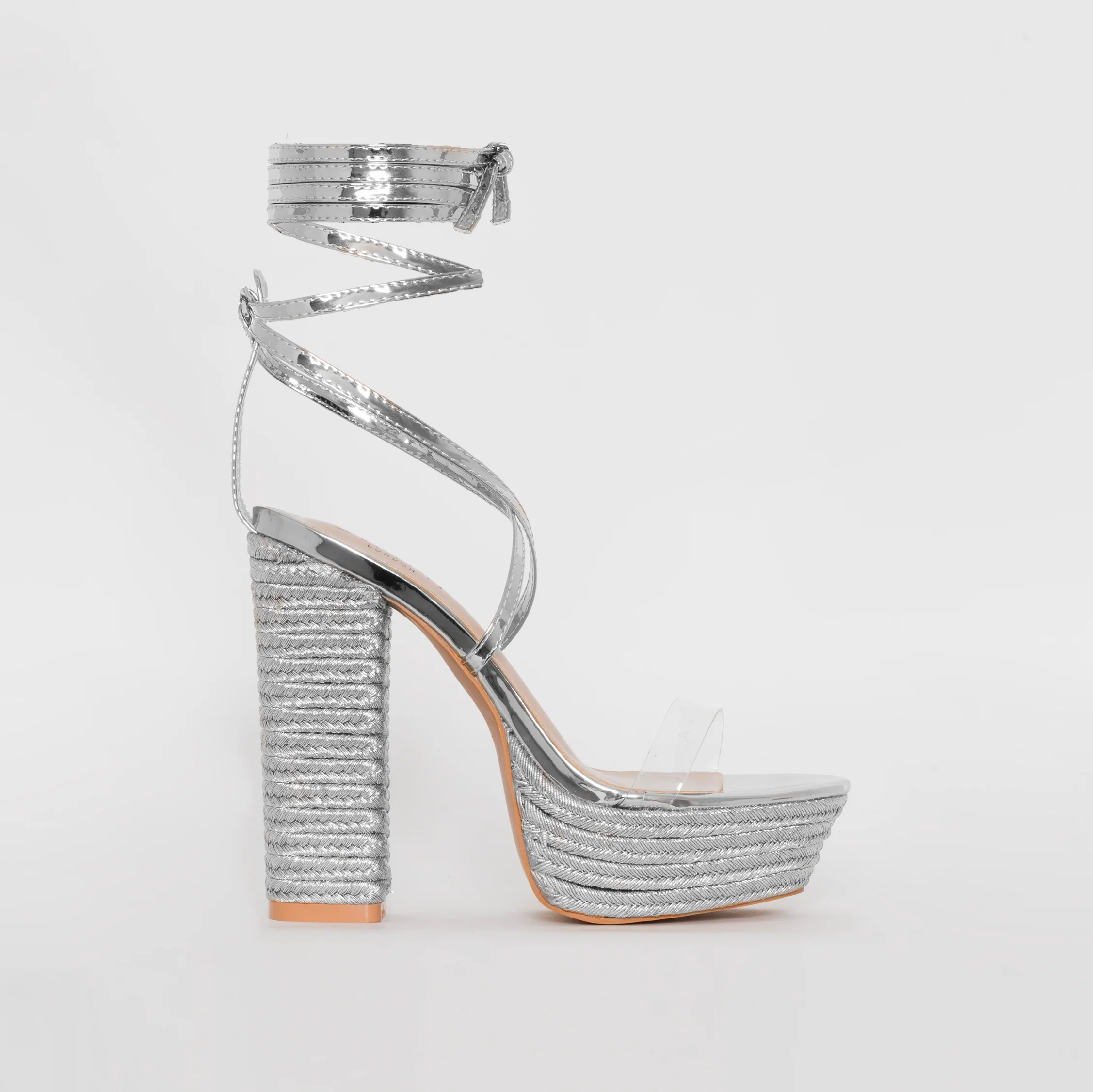 Akira Silver Patent Lace Up Platform Heels - Image 2