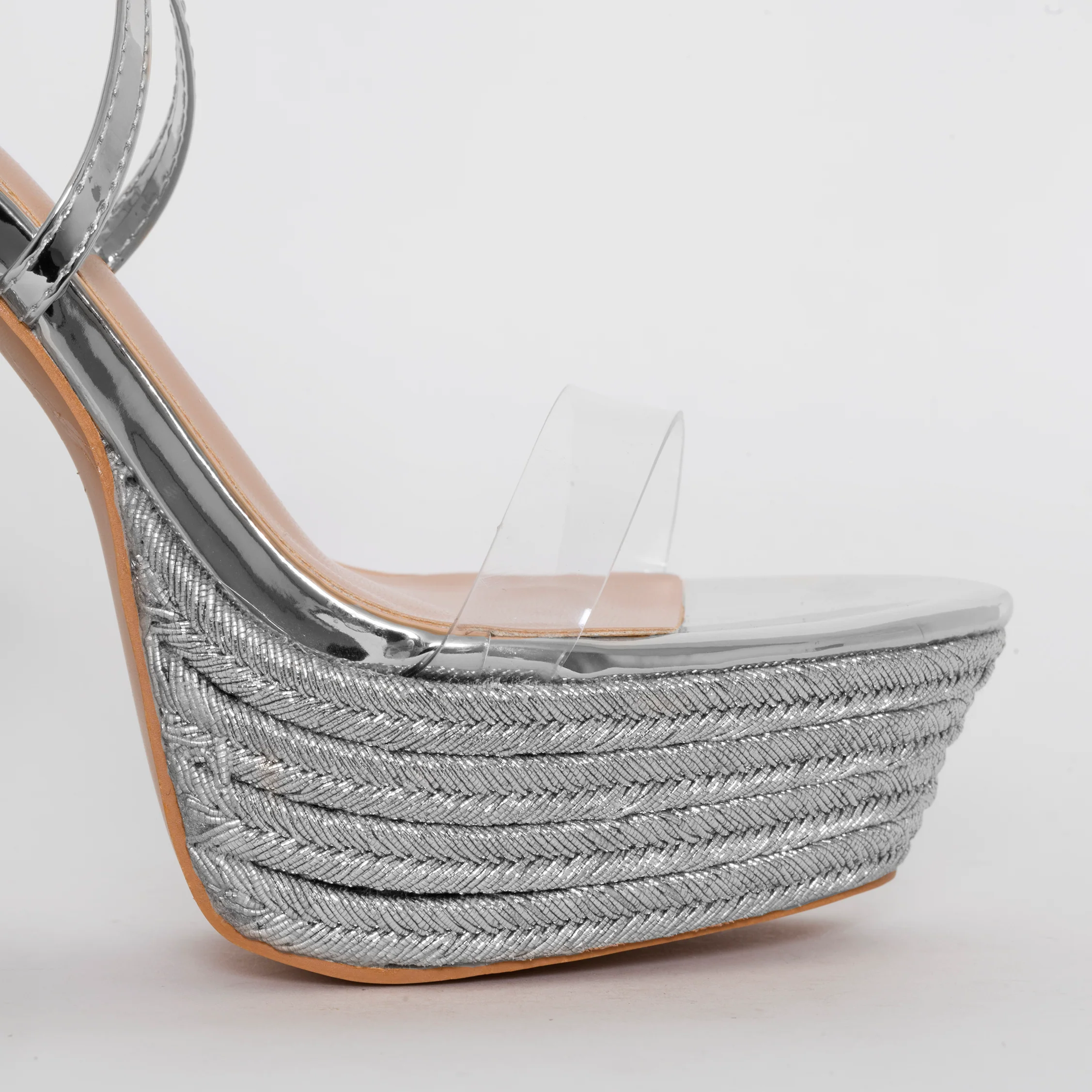 Akira Silver Patent Lace Up Platform Heels - Image 3