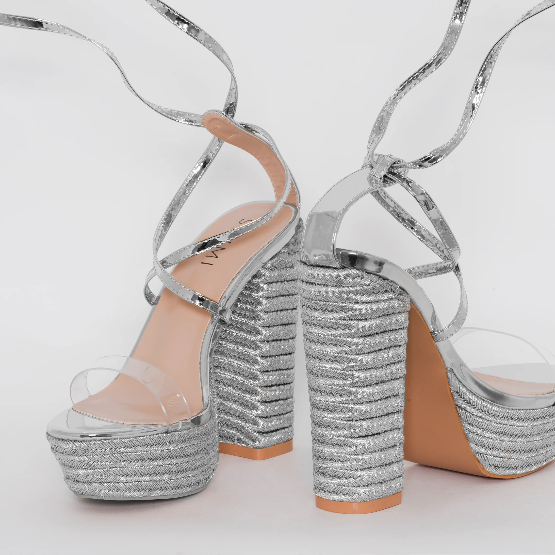 Akira Silver Patent Lace Up Platform Heels - Image 5