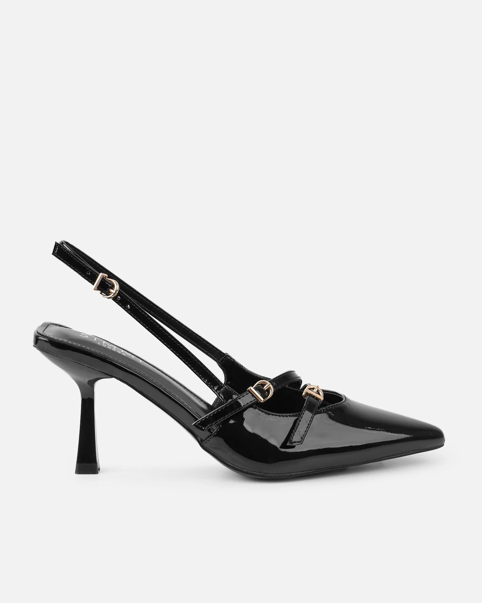 Aksa Black Patent Sling Back Court Shoes - Image 2