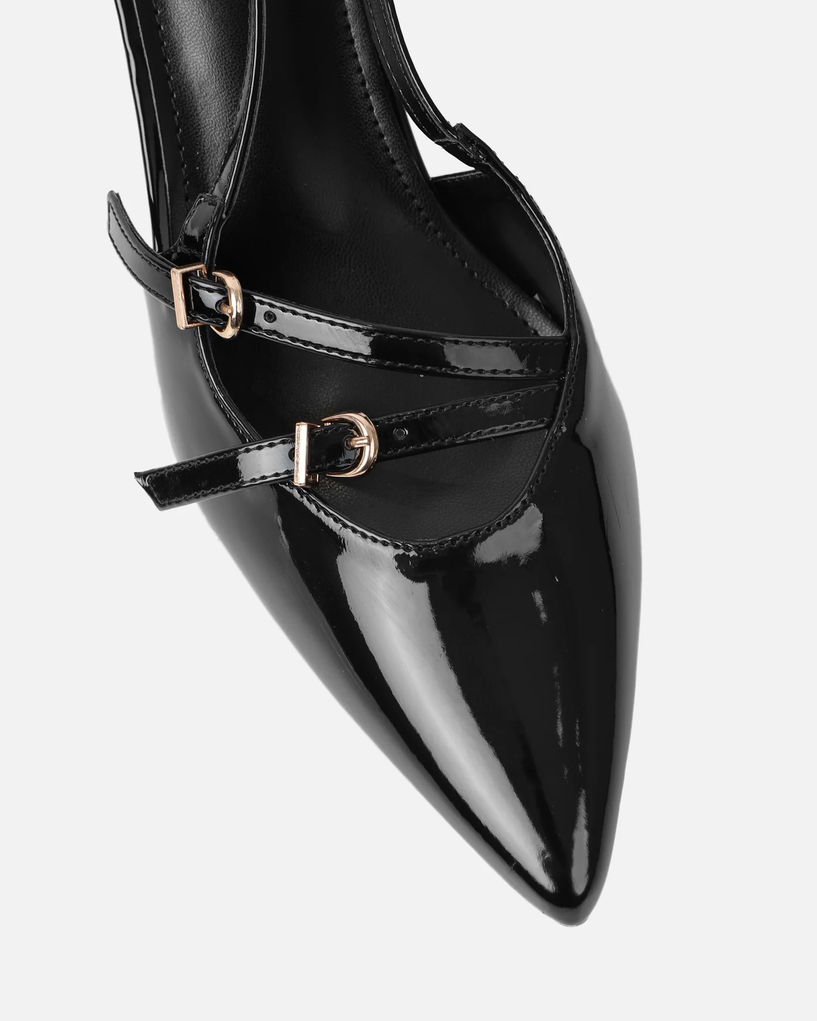 Aksa Black Patent Sling Back Court Shoes - Image 4