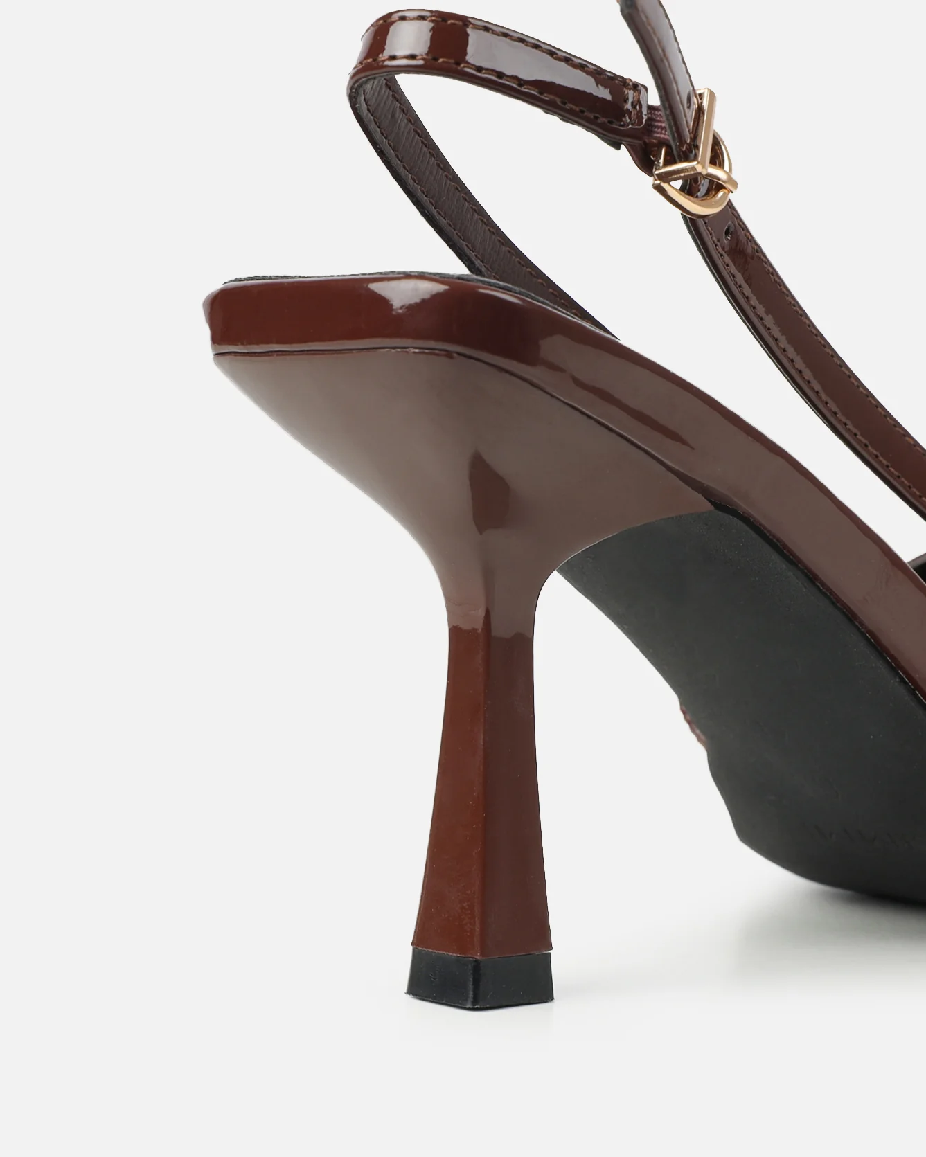 Aksa Brown Patent Sling Back Court Shoes - Image 3