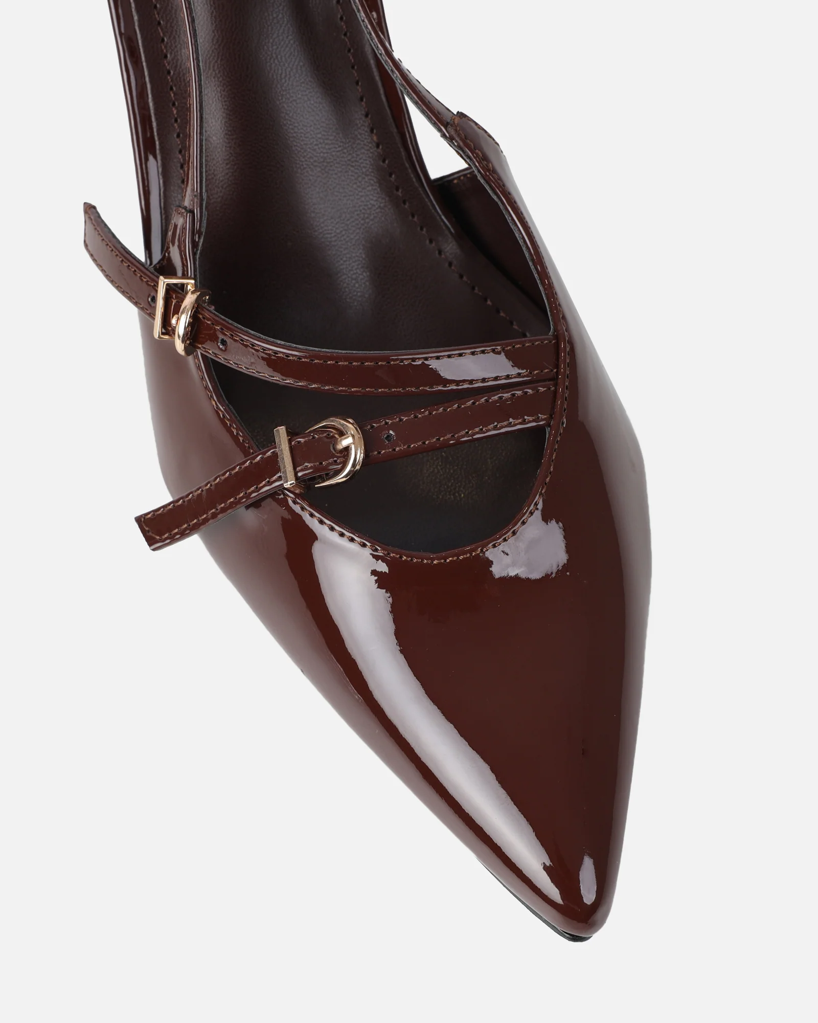 Aksa Brown Patent Sling Back Court Shoes - Image 4