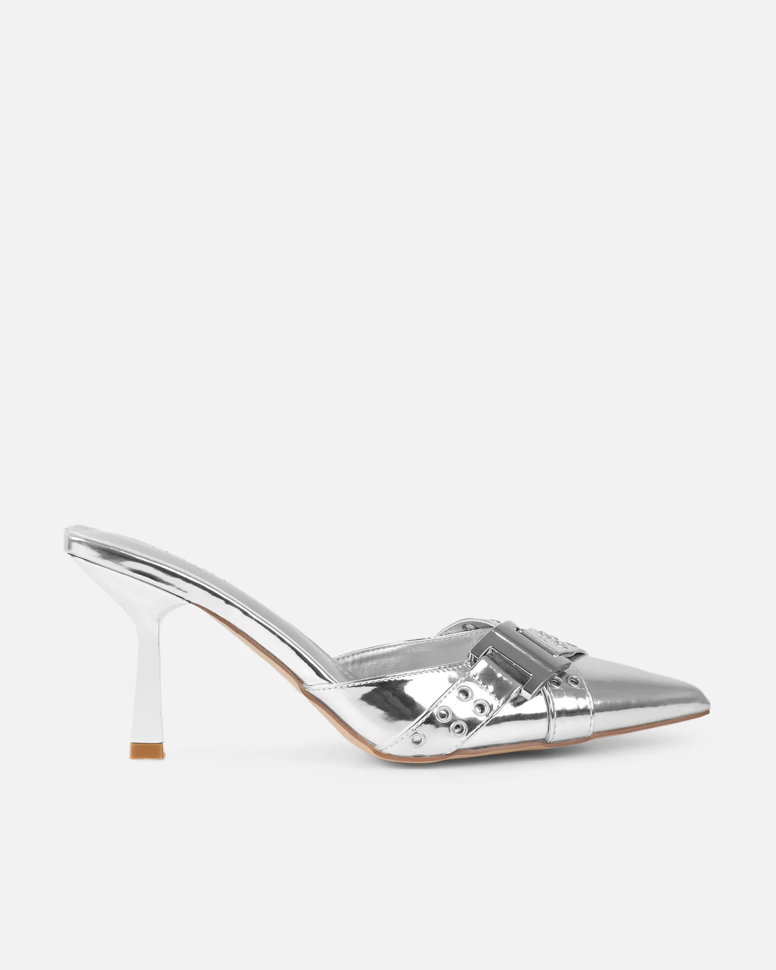 Aksana Silver Mirror Mule Court Shoes - Image 2
