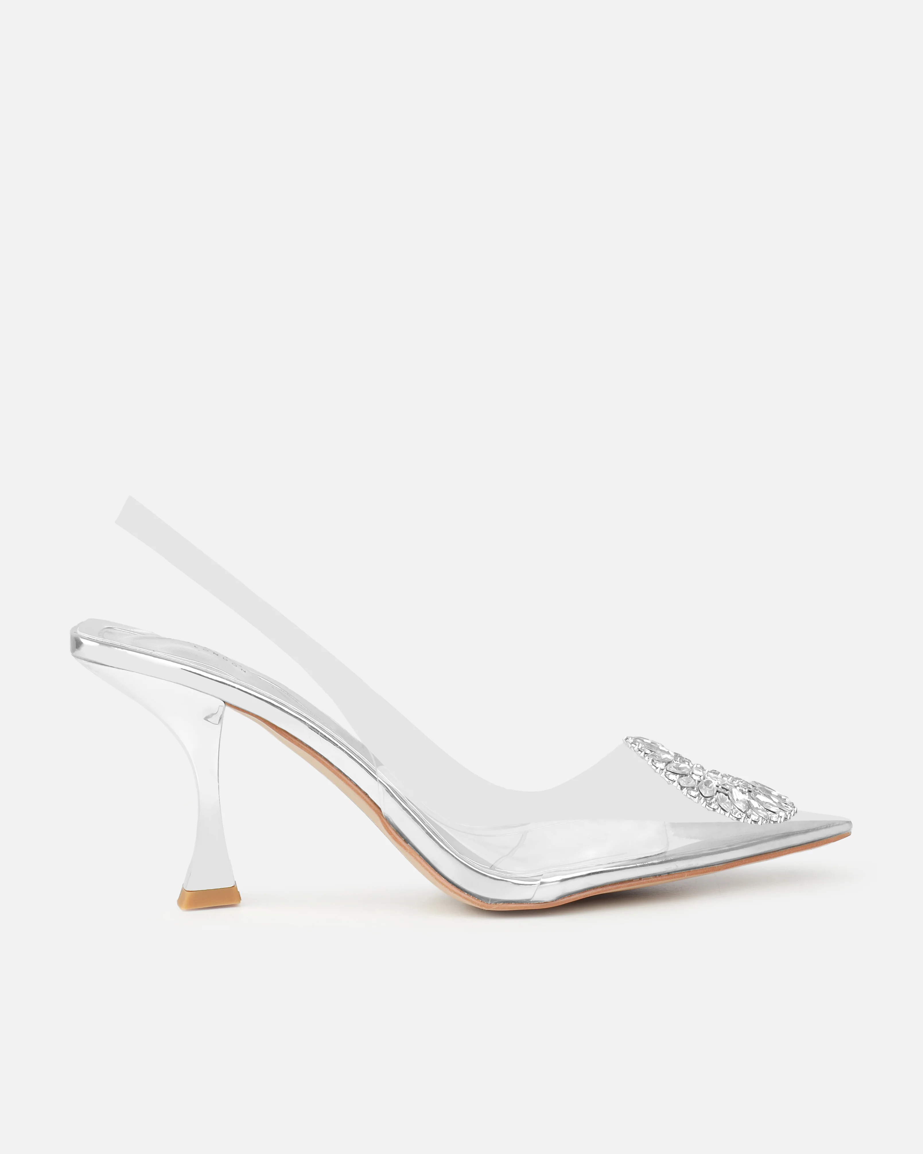 Alanis Silver Clear Diamante Slingback Mid Heel Courts - Image 2