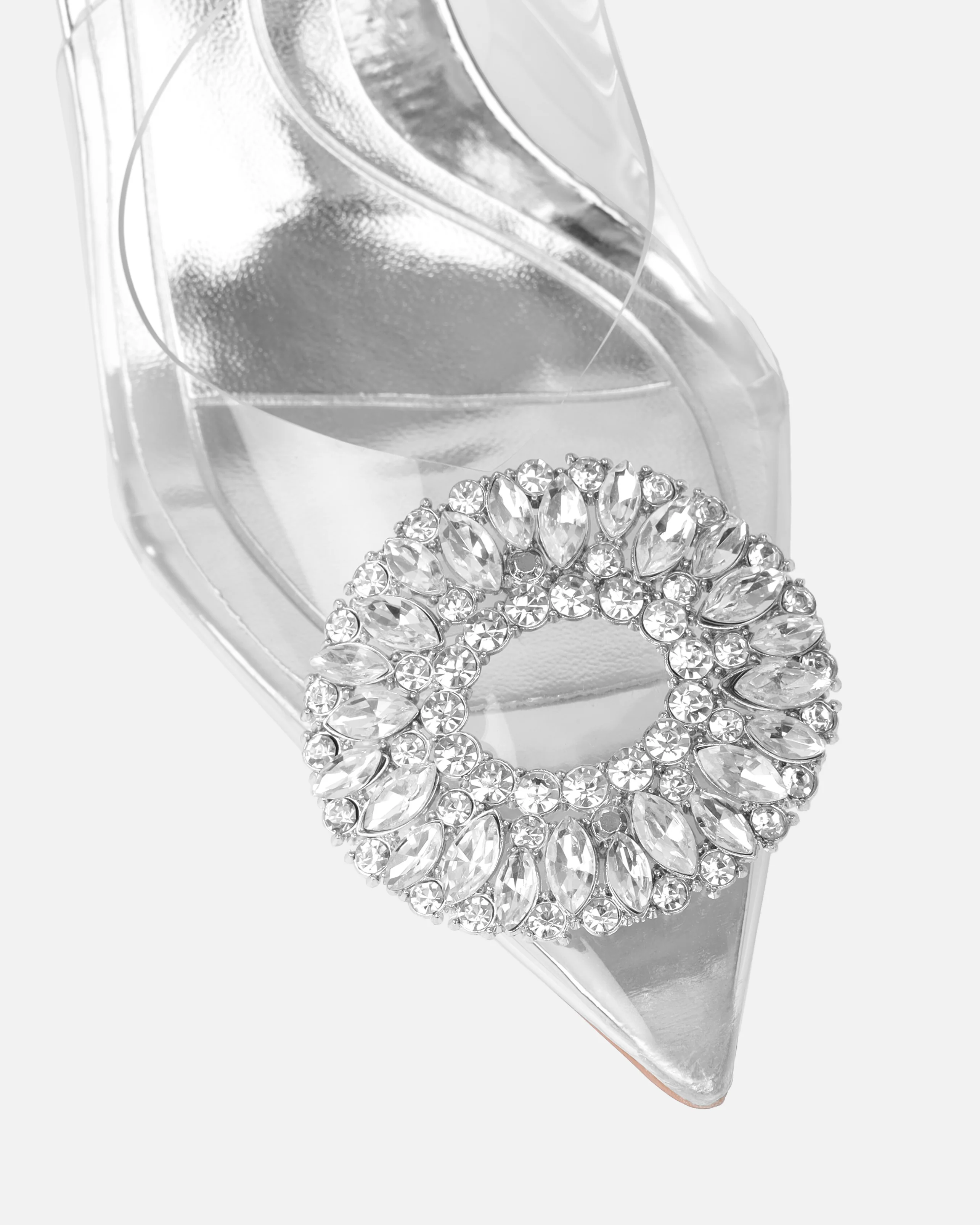 Alanis Silver Clear Diamante Slingback Mid Heel Courts - Image 4