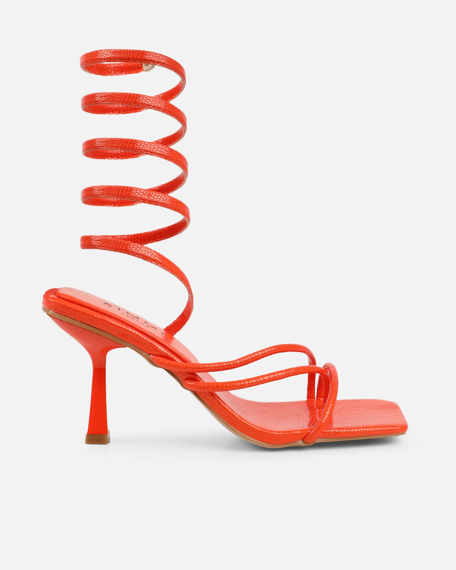 Alii Orange Lizard Effect Spiral Mid Heeled Sandals - Image 2