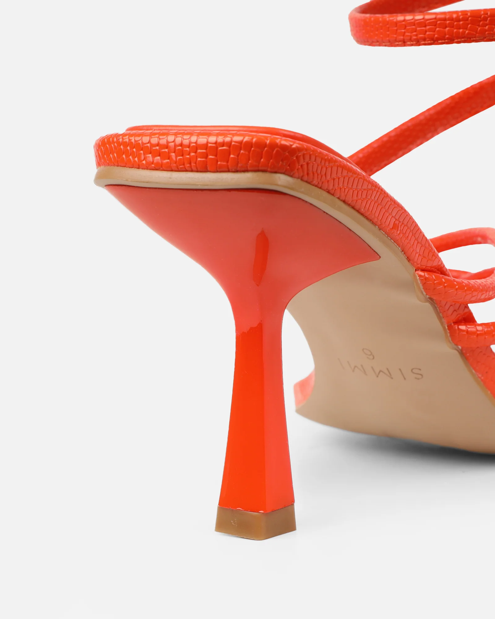 Alii Orange Lizard Effect Spiral Mid Heeled Sandals - Image 3